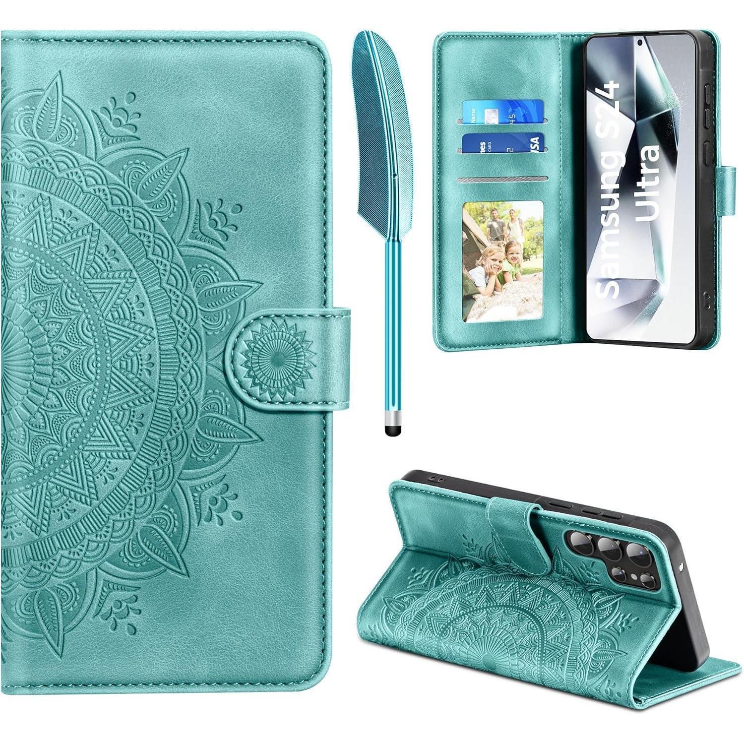 Samsung Galaxy S24 Ultra Hülle Wallet Flip Case Pu Leder Grün