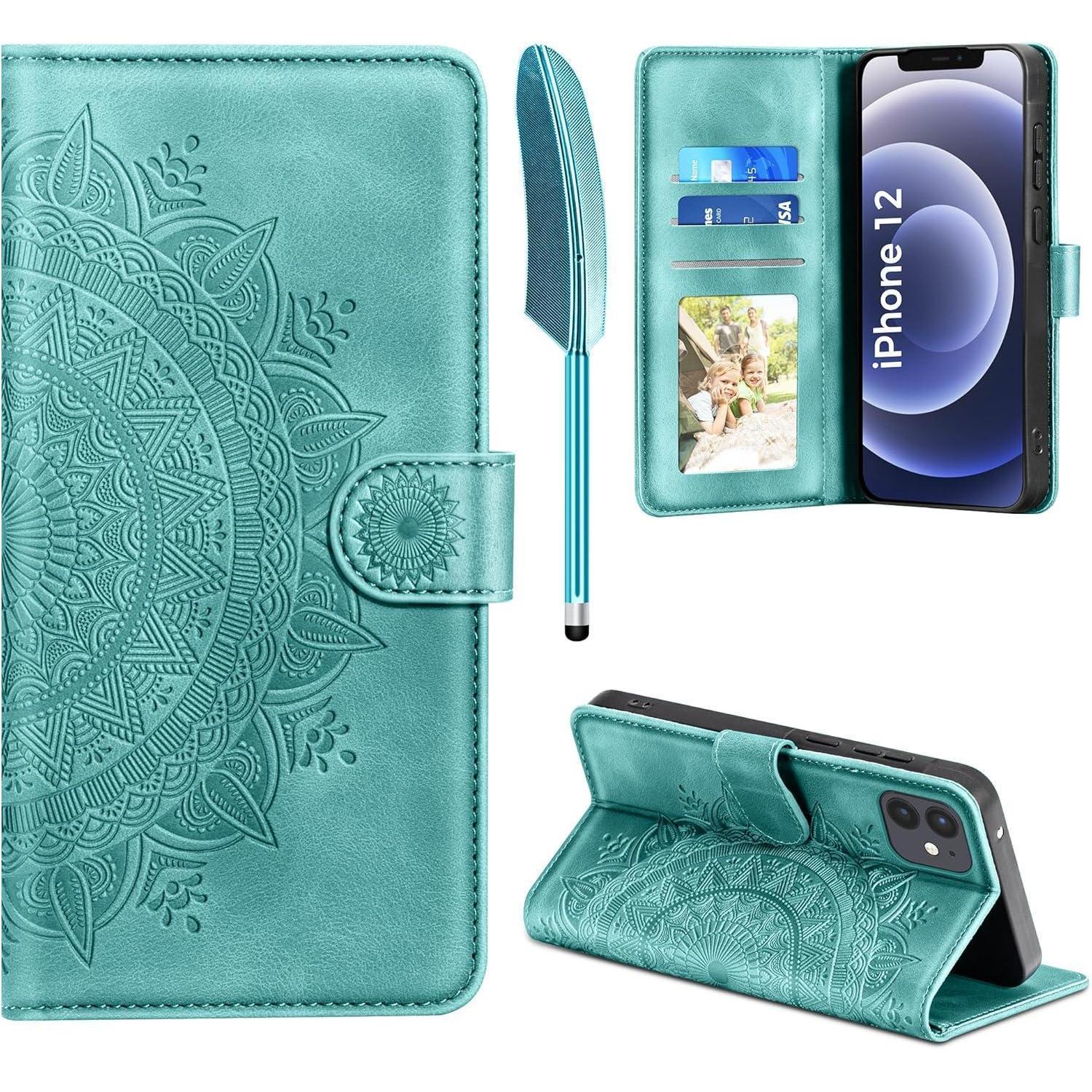 Iphone 12 Pro Handyhülle Flip Leder Case Wallet Cover Grün Easdnb