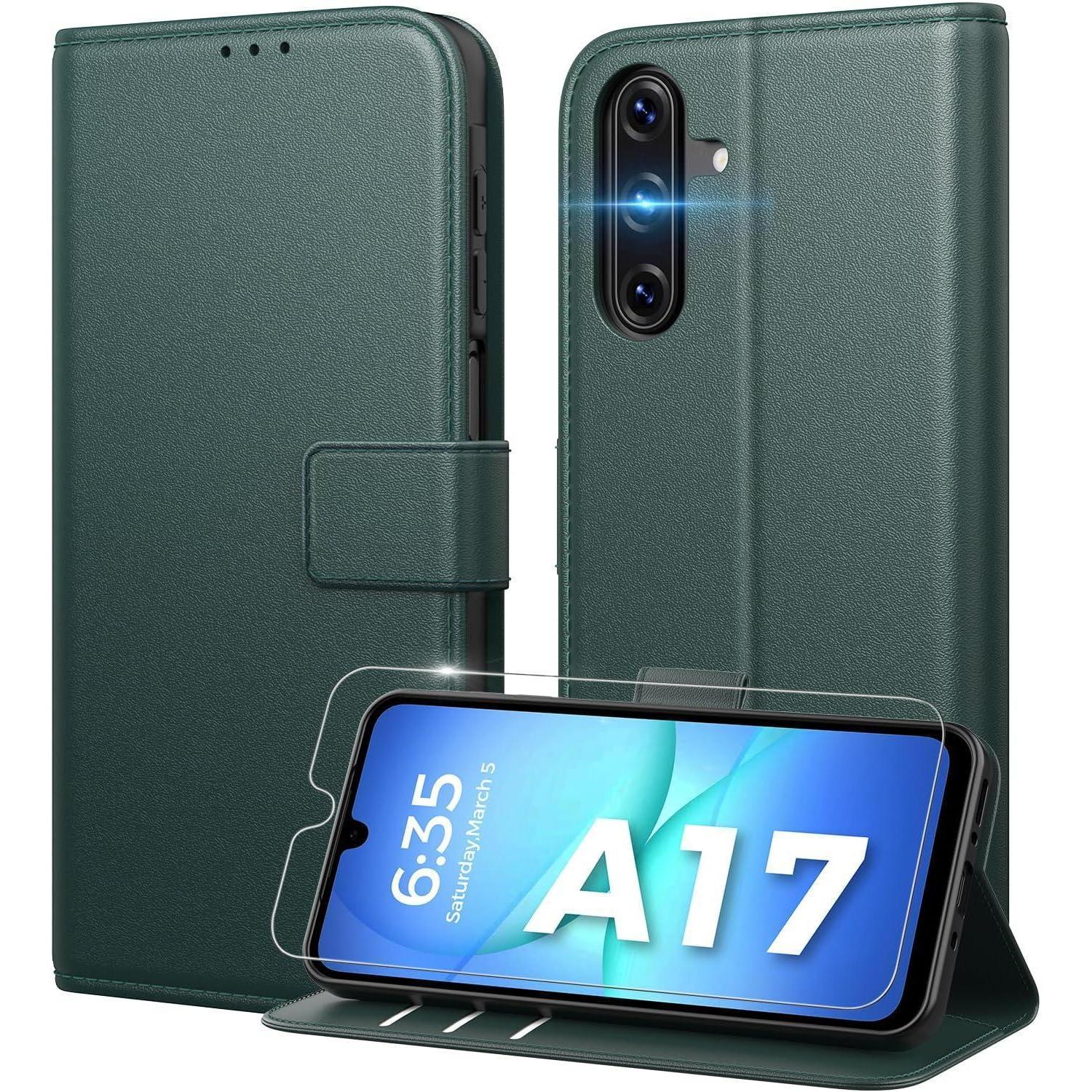 Handyhülle A17 Klapphülle Samsung Galaxy A17 Grün Mit Gehärtetem Glas