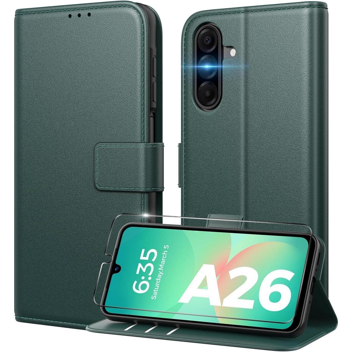Handyhülle A26 Klapphülle Samsung Galaxy A26 Grün Mit Gehärtetem Glas
