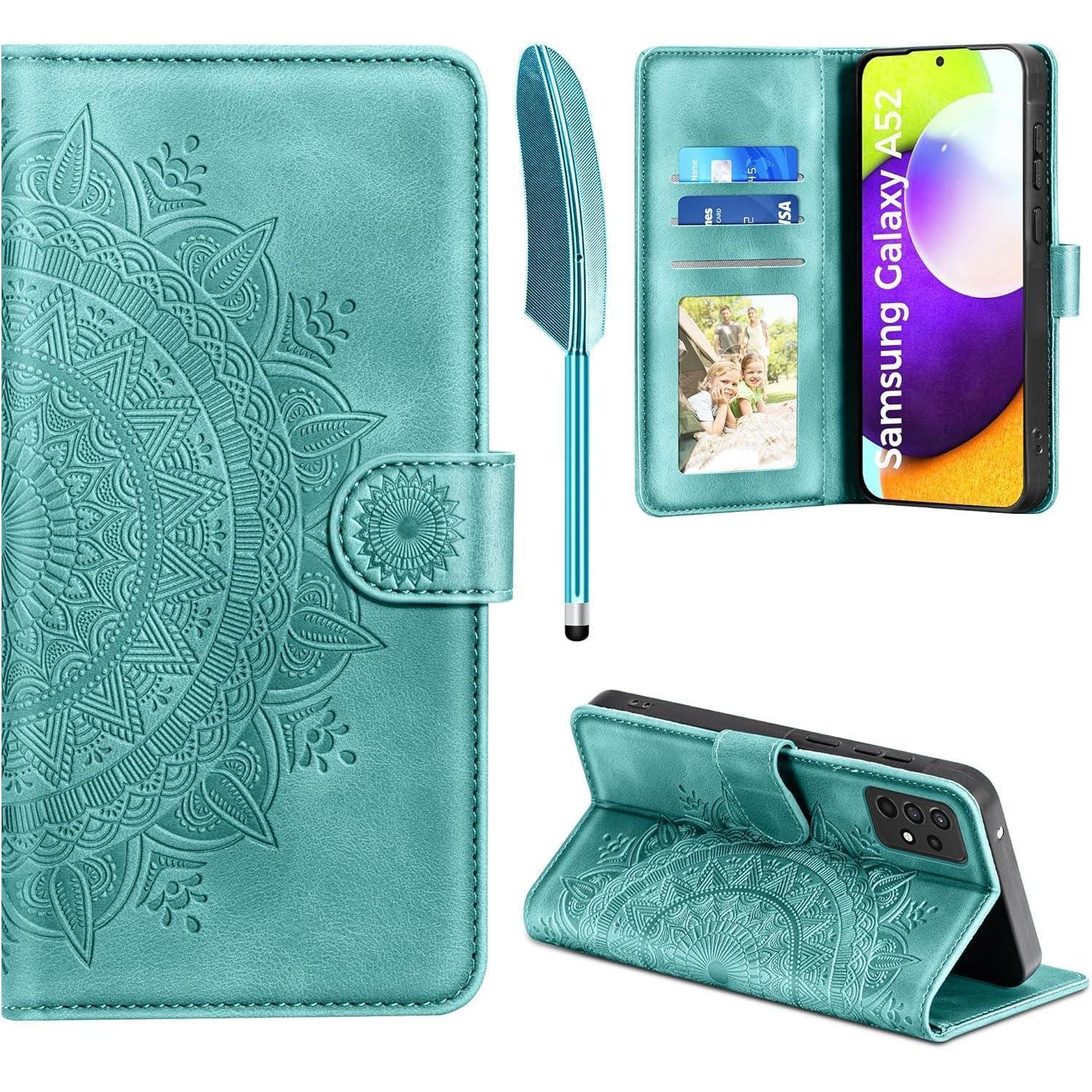 Handyhülle A52 A52s 5g Leder Flip Kartenfach Samsung Galaxy A52 Grün