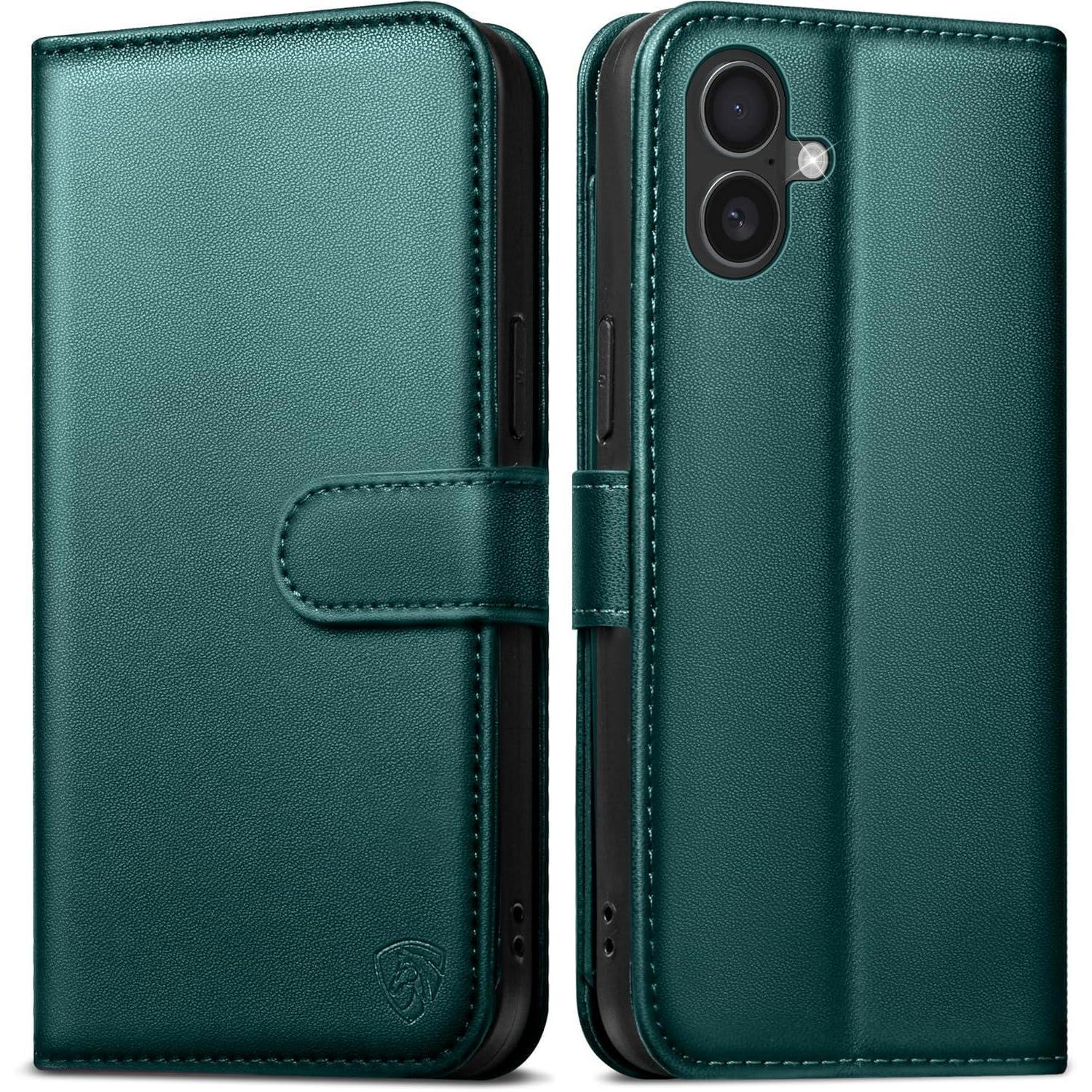 Handyhülle Klapphülle Lederhülle Panzerglas Rfid Für Iphone 16 Grün