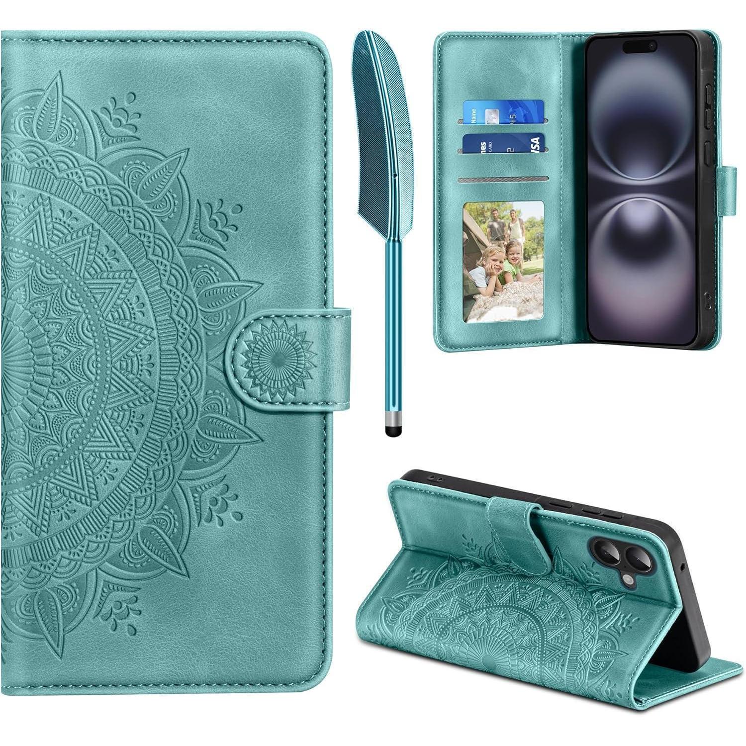 Handyhülle Iphone 16 Leder Klapphülle Kartenfach Magnet Iphone 16 Grün