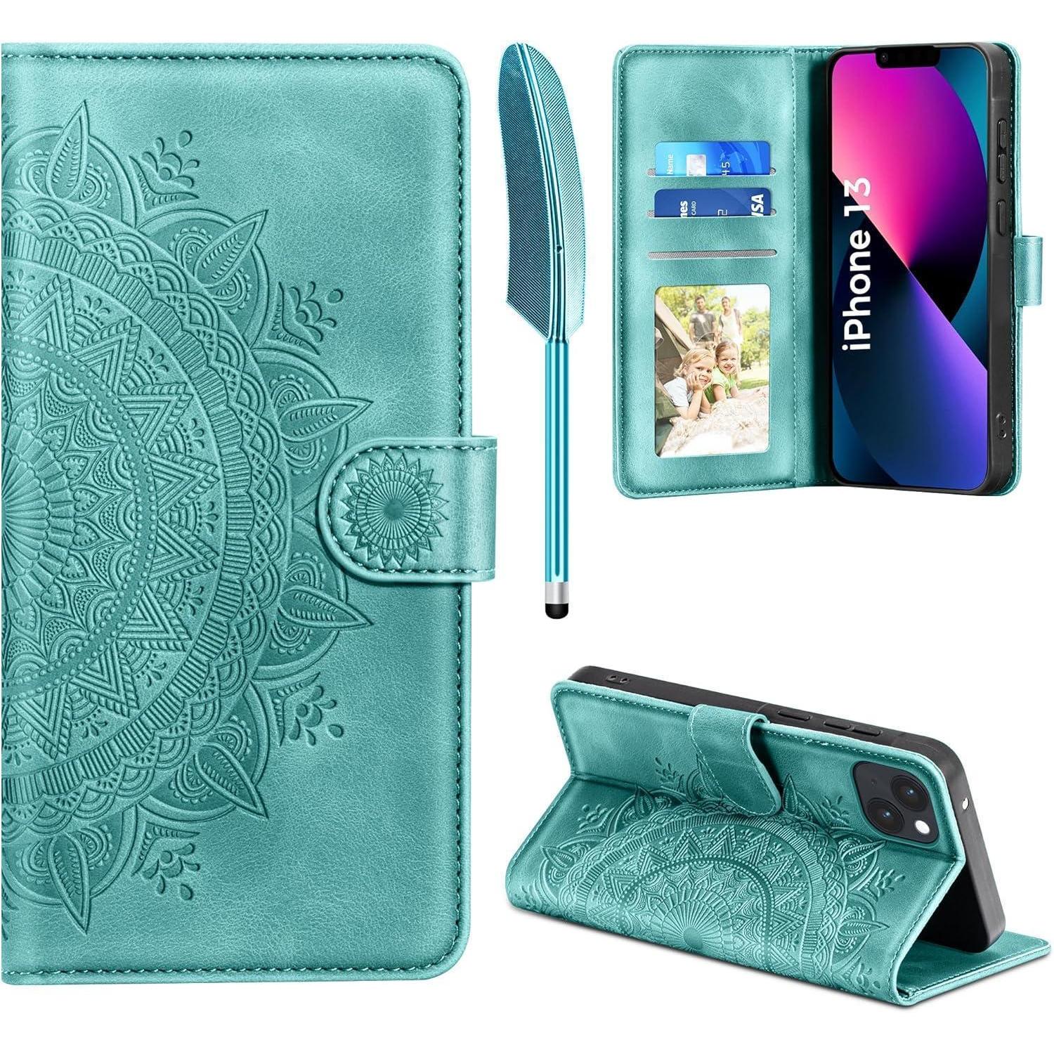 Lederhülle Iphone 13 Pu Kartenfach Magnet Ständer Iphone 13 Grün
