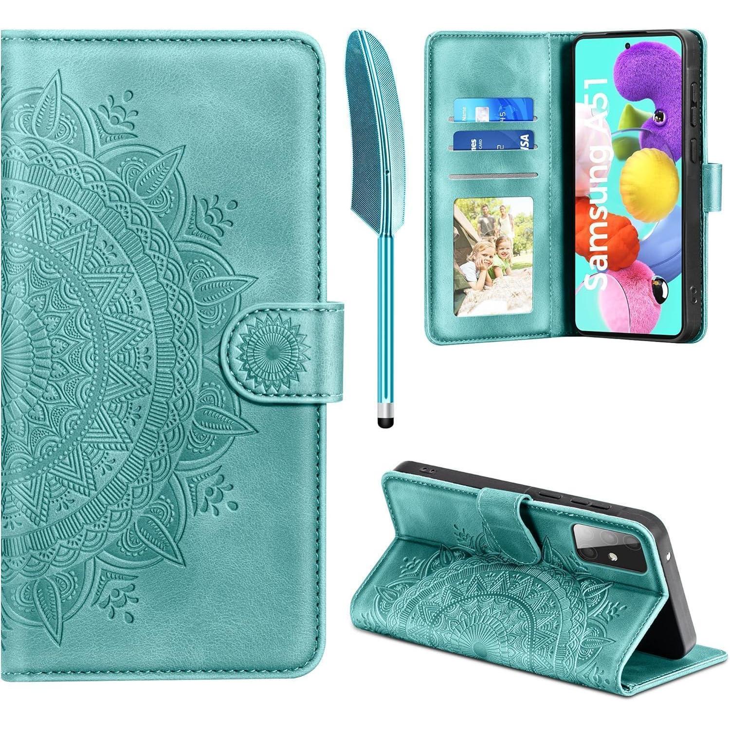 Easdnb Samsung Galaxy A51 Lederhülle Flip Wallet Case Grün