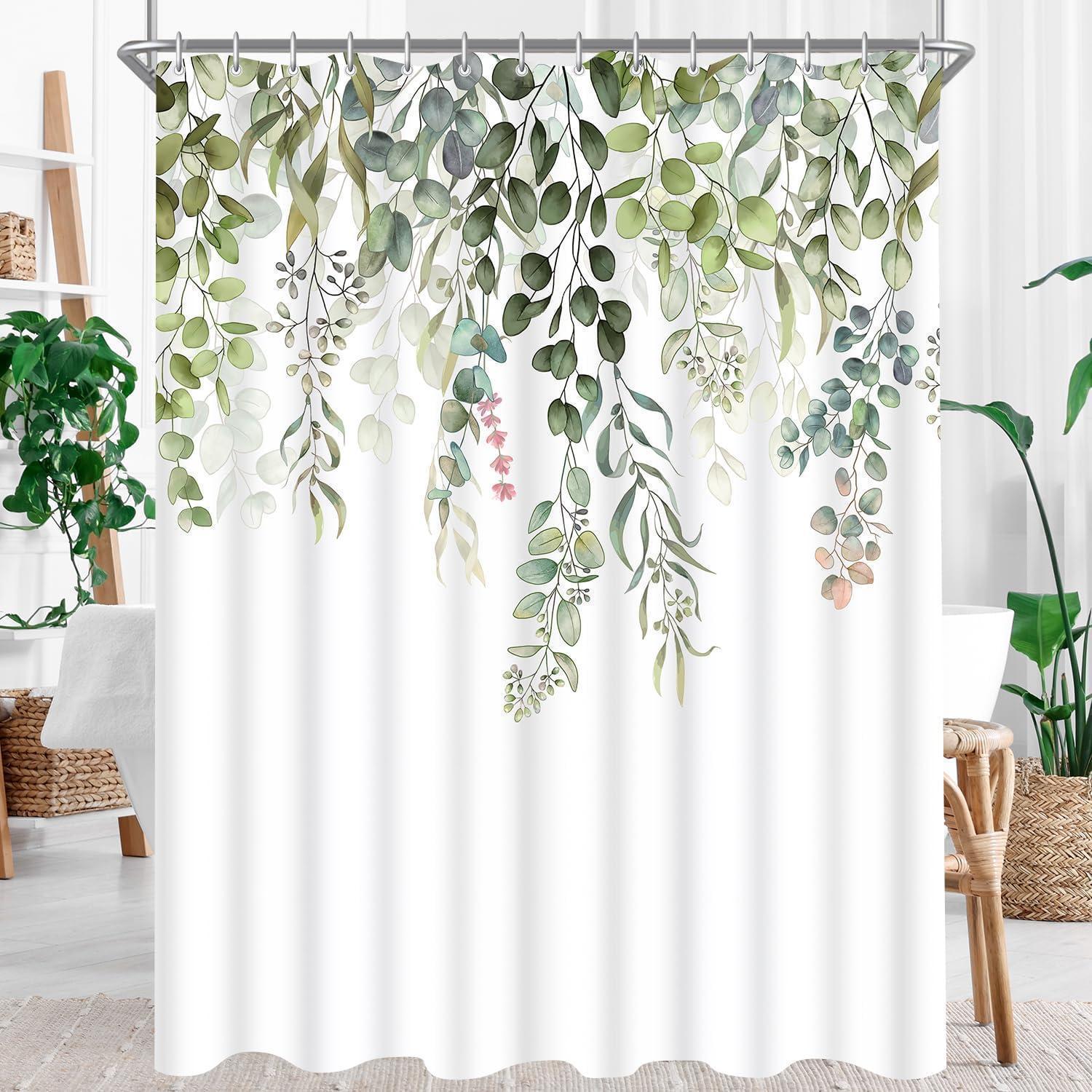 Duschvorhang 180x160cm Grün Blätter Antischimmel Wasserabweisend 12 Ringe