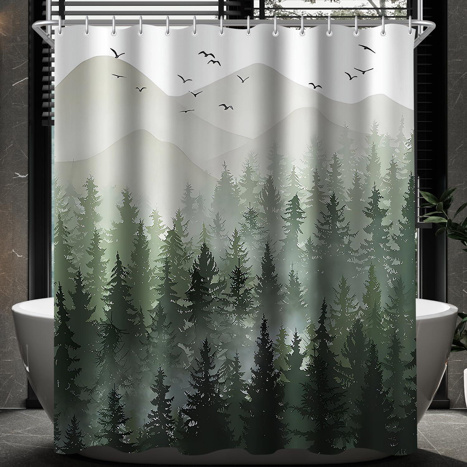 Duschvorhang Wald Muster 200x200cm Wasserabweisend Inkl. Ringe 13er Pack