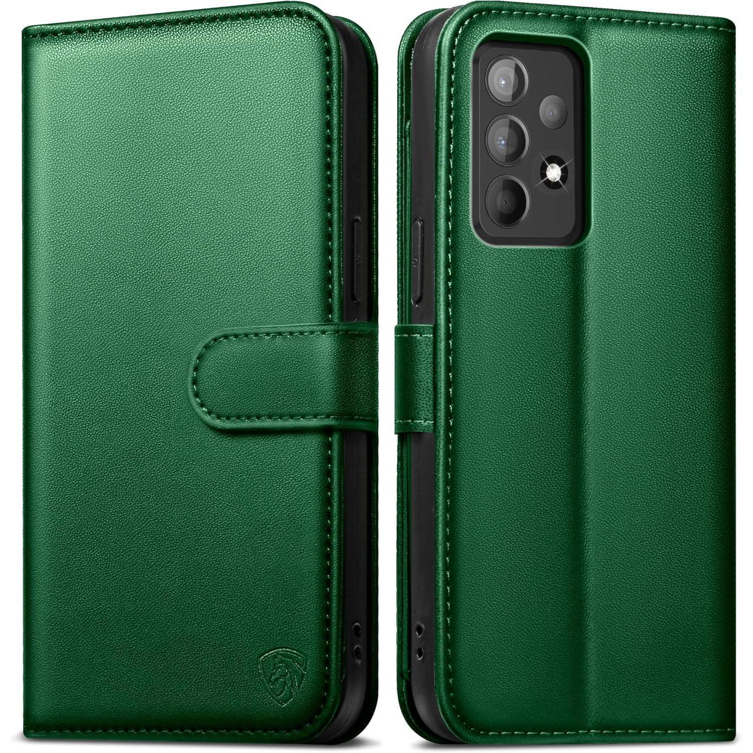 Handyhülle Samsung Galaxy A52s 5g Lederhülle + Panzer Schutz Glas Kiefergrün