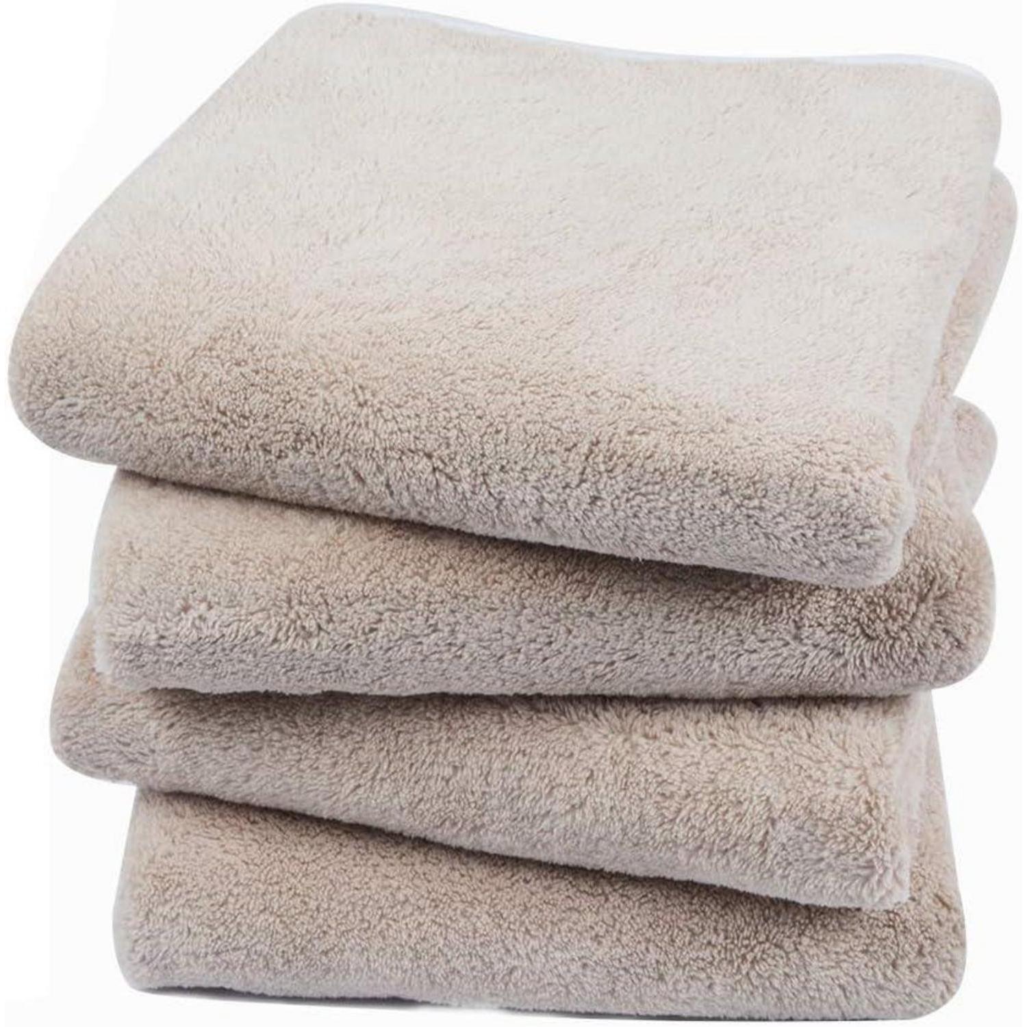 4er Pack Mikrofaser Handtuch Haare 40x76cm Saugstark Weich Hellbraun
