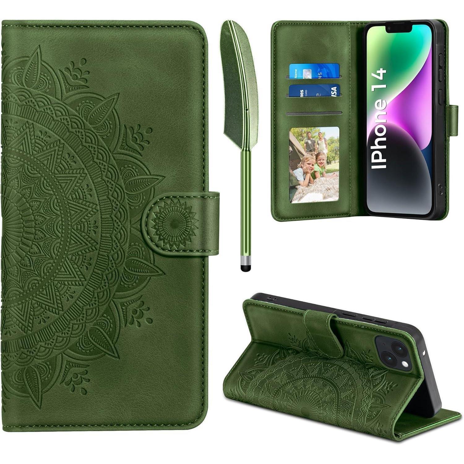 Handyhülle Iphone 14 Klapphülle Pu Leder Kartenfach Iphone 14 Grasgrün