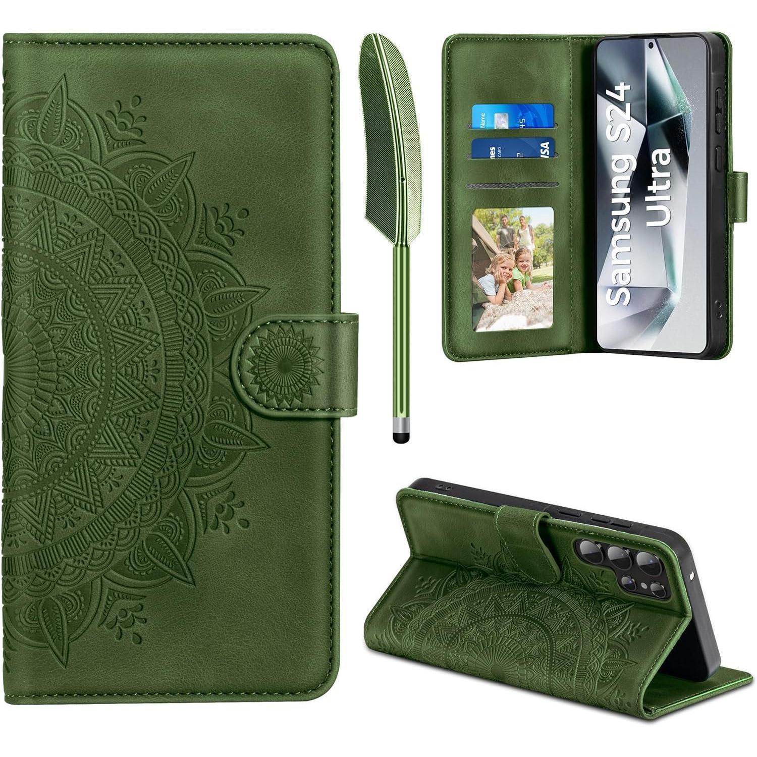 Handyhülle Wallet Pu Leder Samsung Galaxy S24 Ultra Grasgrün