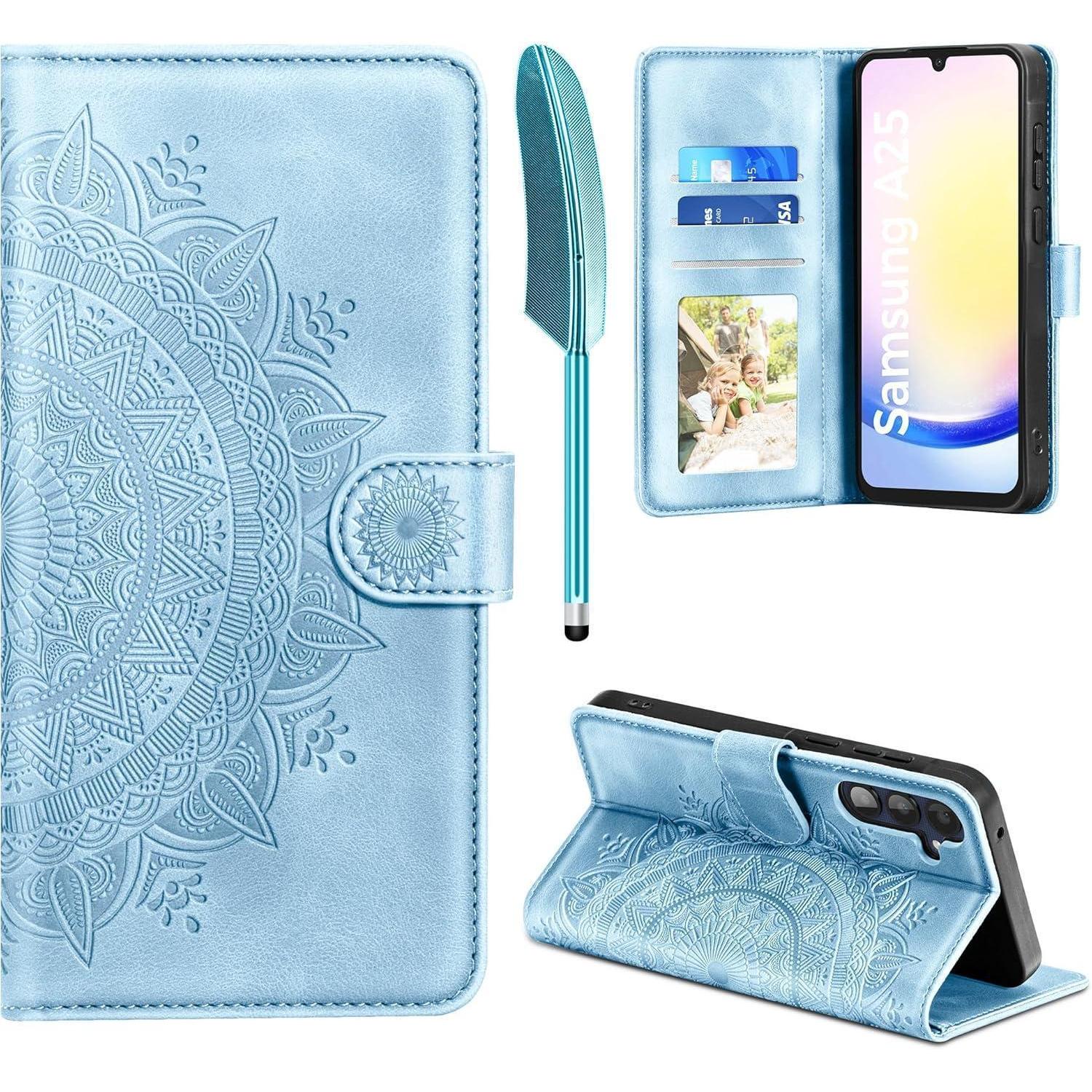 Easdnb Samsung Galaxy A25 Lederhülle Flip Wallet Case Himmelblau