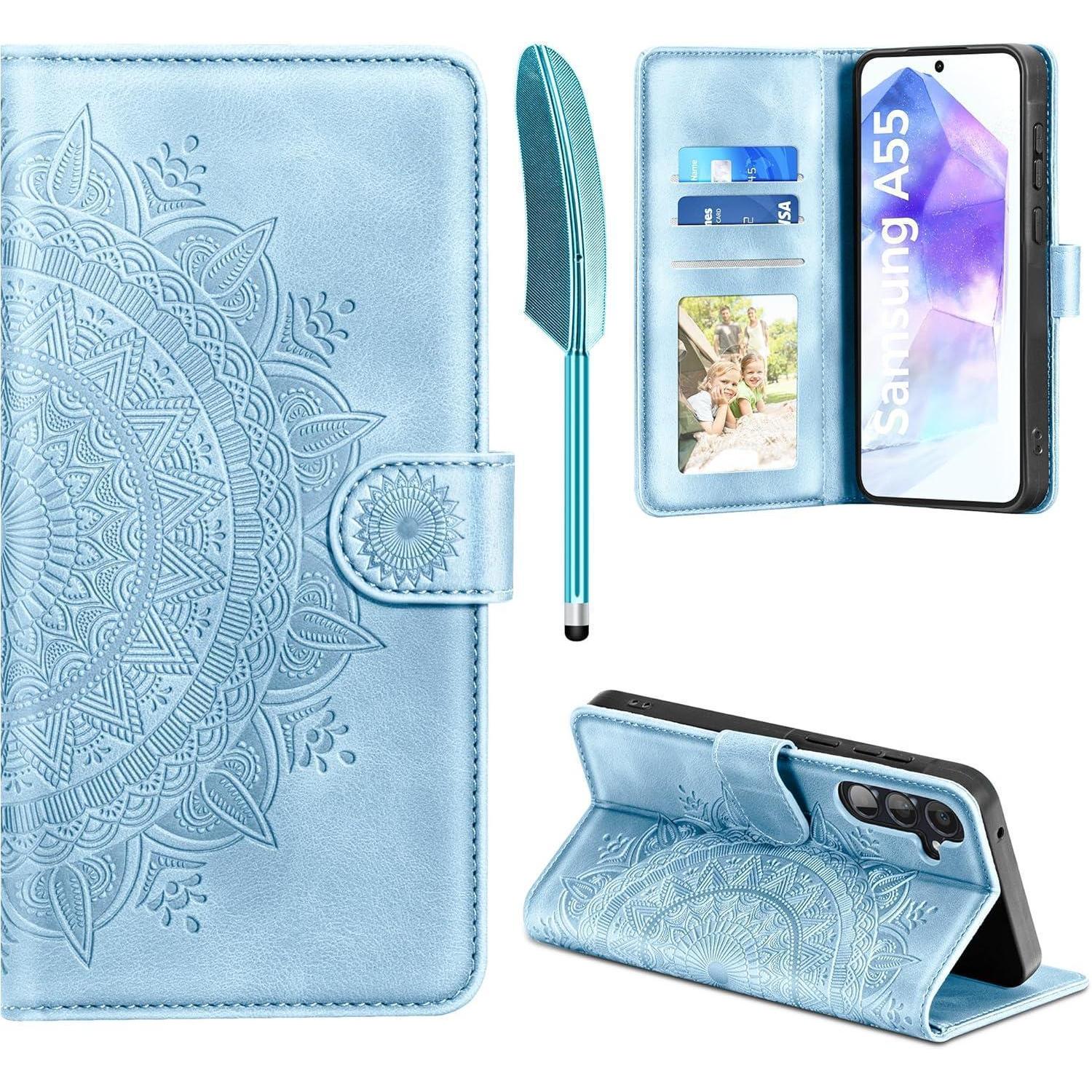 Samsung Galaxy A55 5g Hülle Wallet Case Pu Leder Schutzhülle Himmelblau