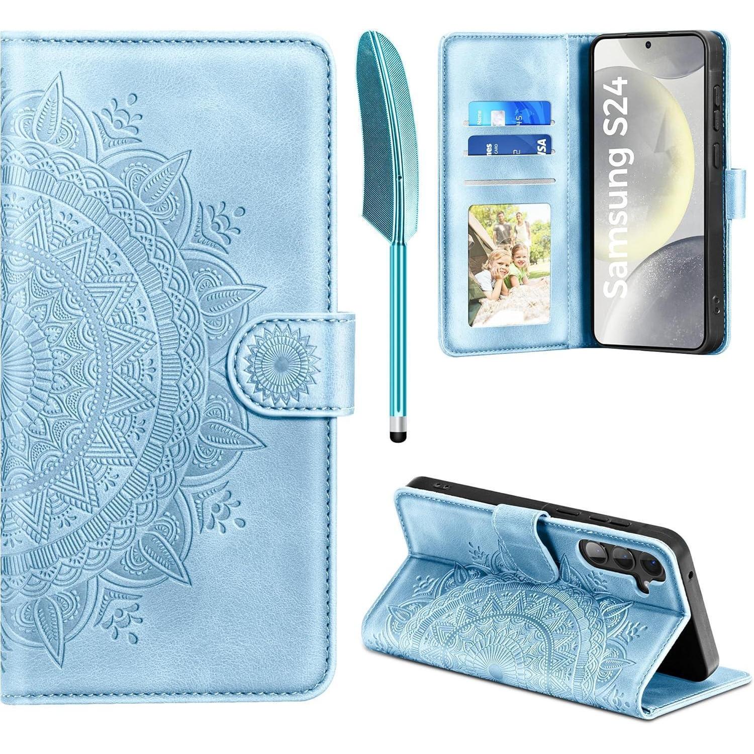 Lederhülle Samsung Galaxy S24 5g Flip Wallet Schutzhülle Himmelblau