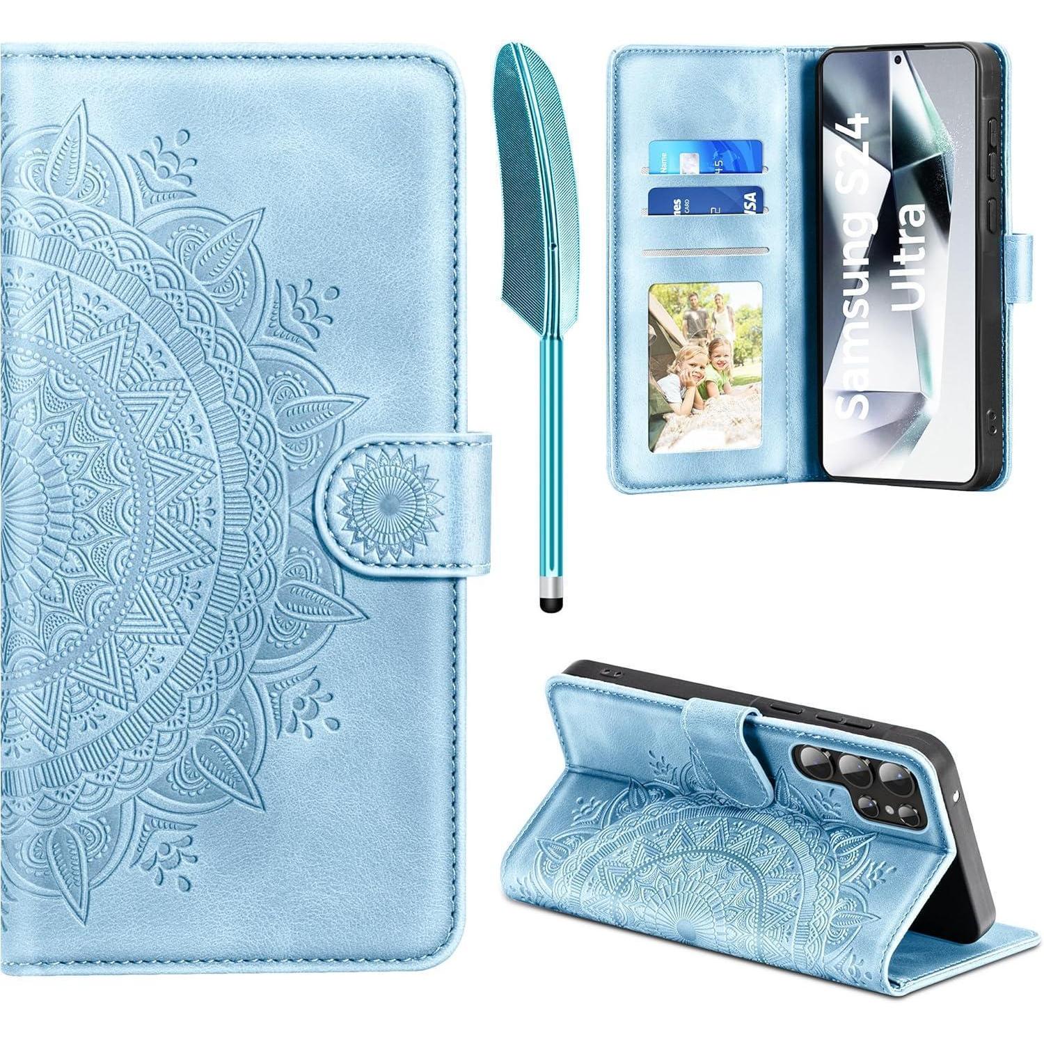 Samsung Galaxy S24 Ultra Handyhülle Flip Wallet Pu Leder Case Himmelblau