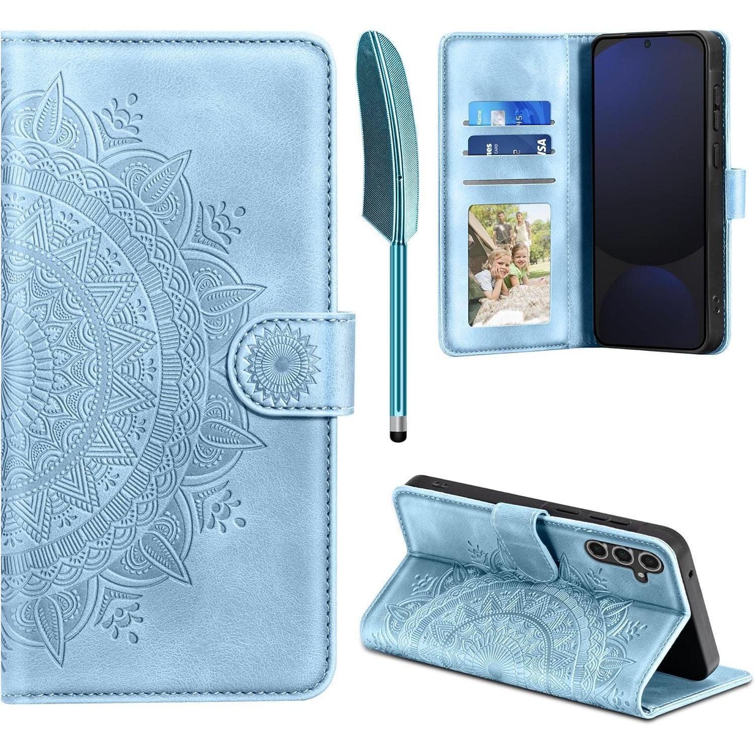 Handyhülle S24 Fe Klapphülle Pu Leder Samsung Galaxy S24 Fe Himmelblau