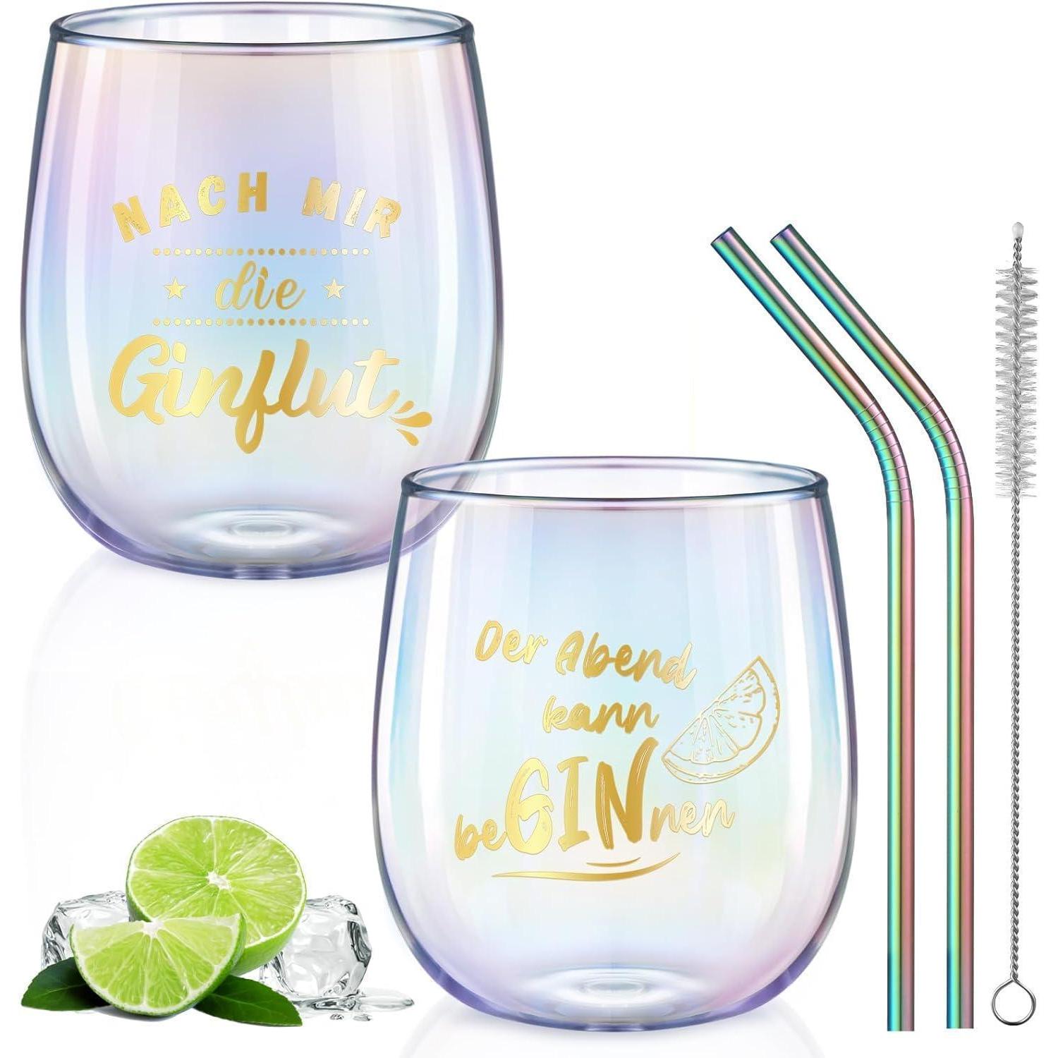 Glastal Gin Gläser 450ml 2er Set Bunt Weingläser Gin Sprüchen Cocktails