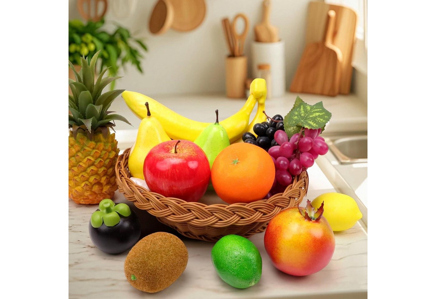 Künstliche Früchte 13 Apfel Banane Traube Zitrone Orange D