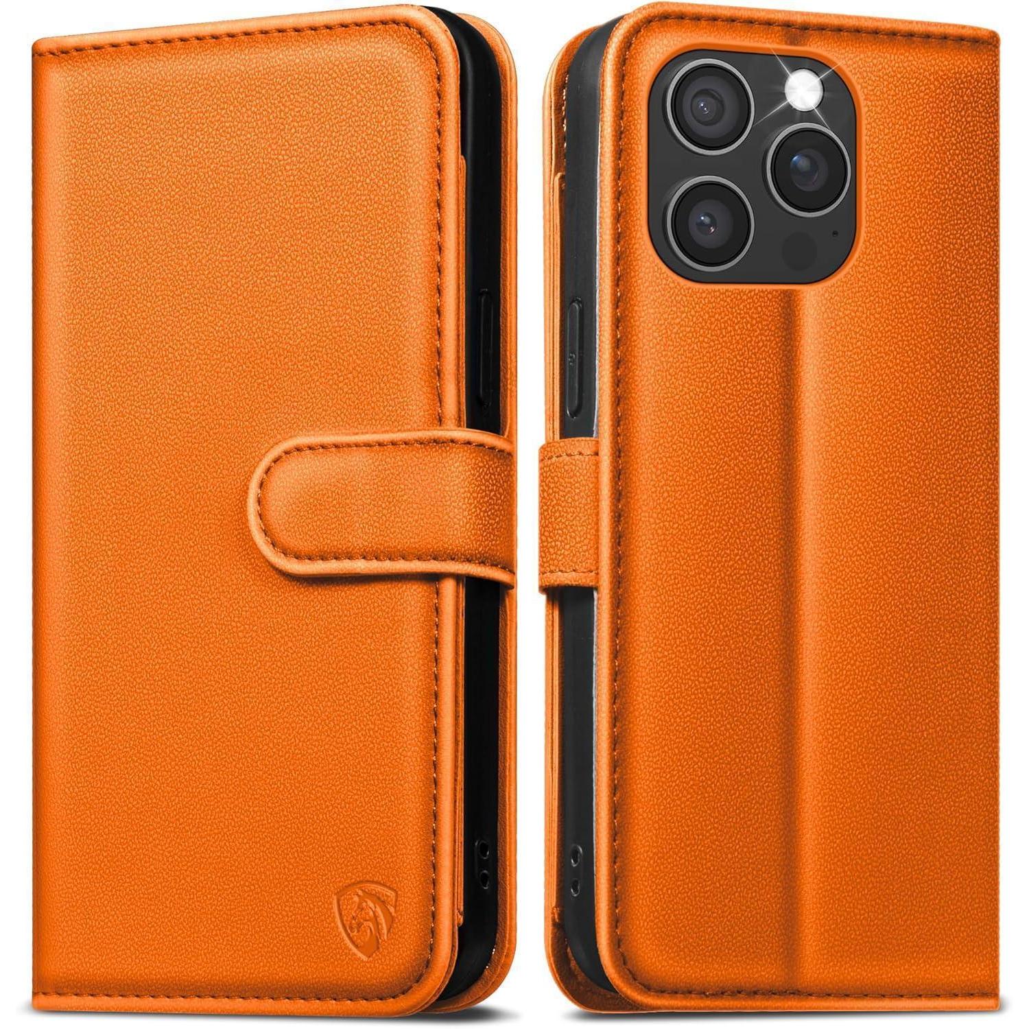 Handyhülle Iphone 16 Pro Klapphülle Leder Für Iphone 16 Pro Orange