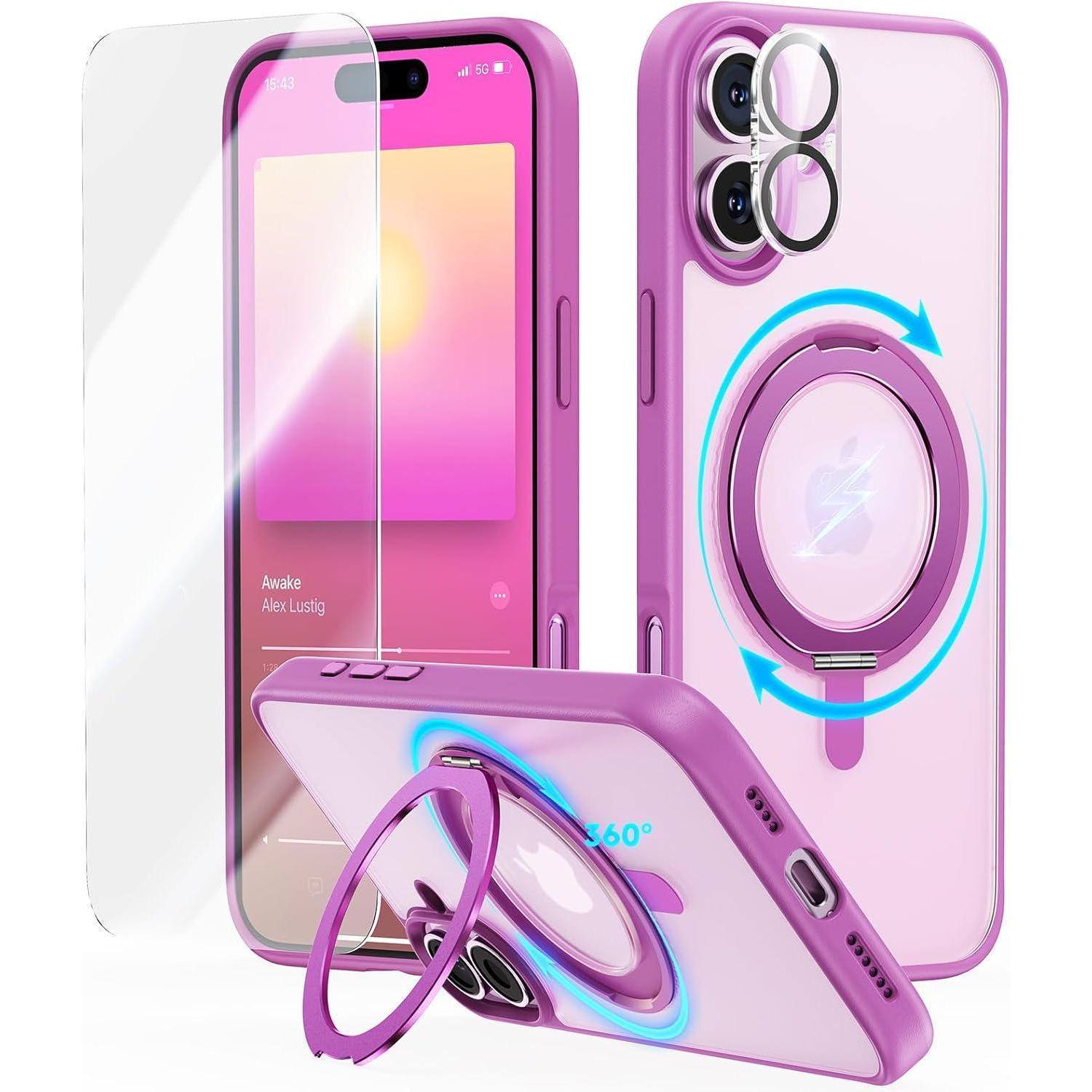 360° Magic Stand Iphone 16 Hülle Militärschutz Ständer Pink