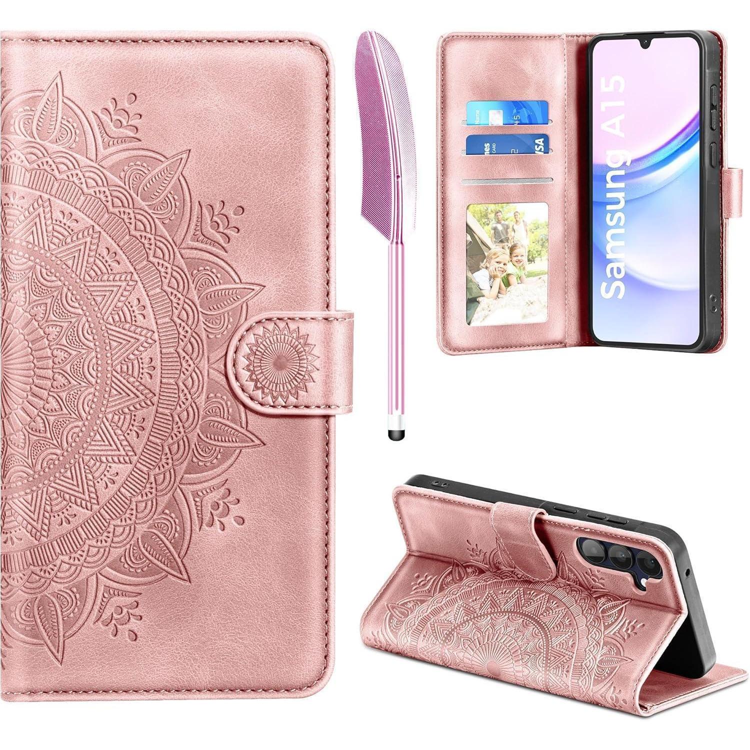 Samsung Galaxy A15 5g/4g Leder Flip Wallet Hülle Rosa