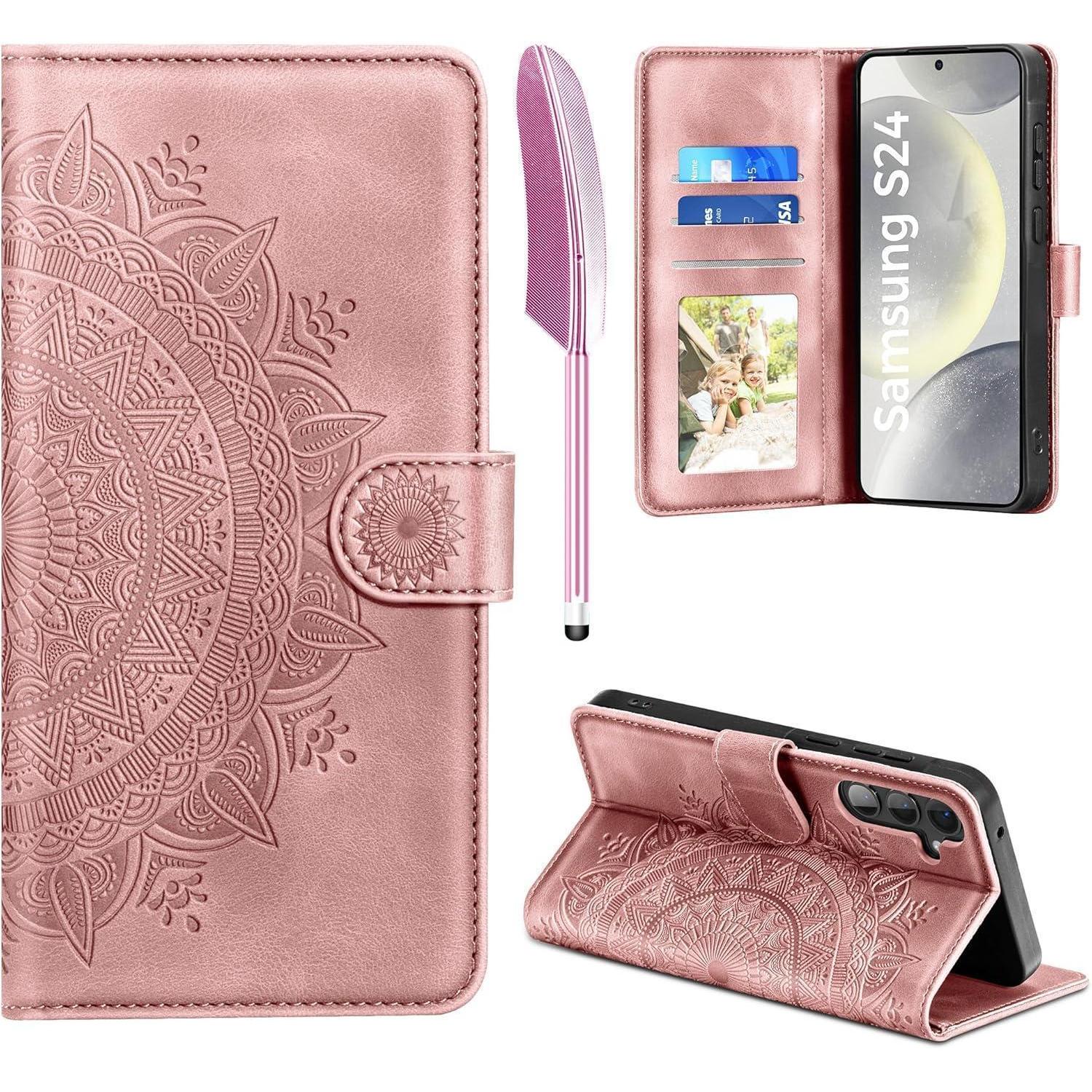 Samsung Galaxy S24 5g Lederhülle Flip Wallet Case Mit Standfunktion Rosa