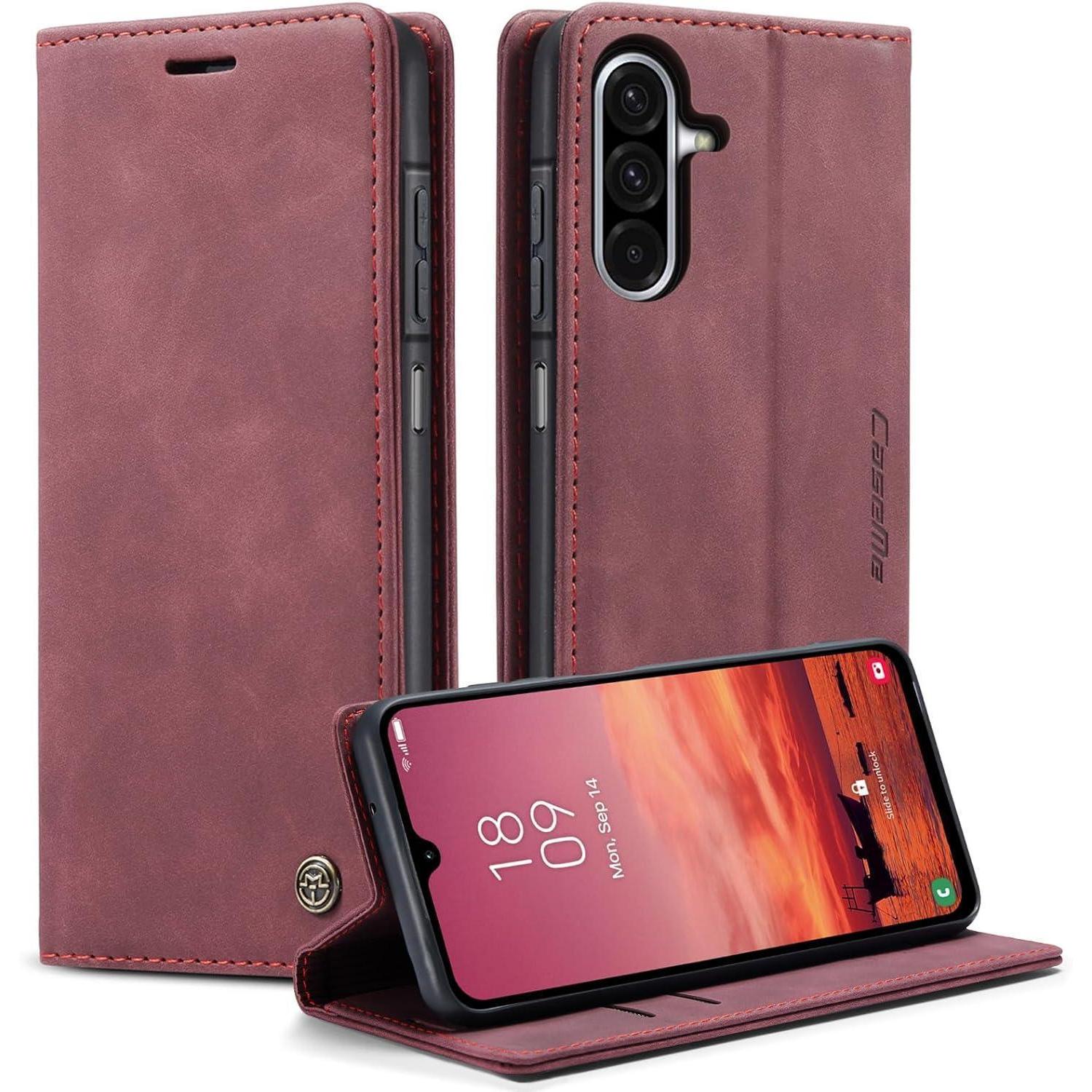 Handyhülle A17 5g Klapphülle Leder Kartenfach Für Galaxy A17 Weinrot