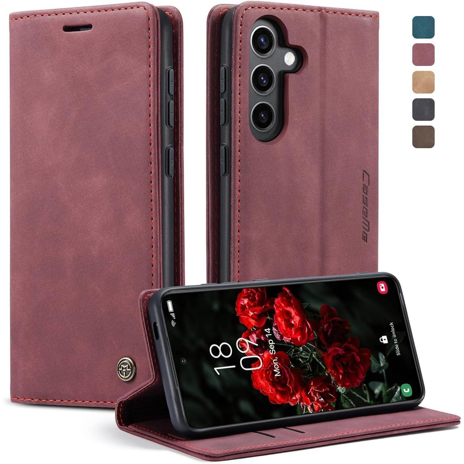 Handyhülle Klapphülle Kartenfach Magnet Für Galaxy S24 Fe Weinrot