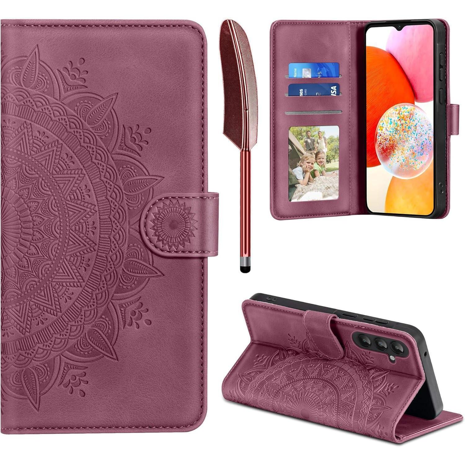 Handyhülle Klapphülle A14 Kartenfach Magnet Samsung Galaxy A14 Weinrot