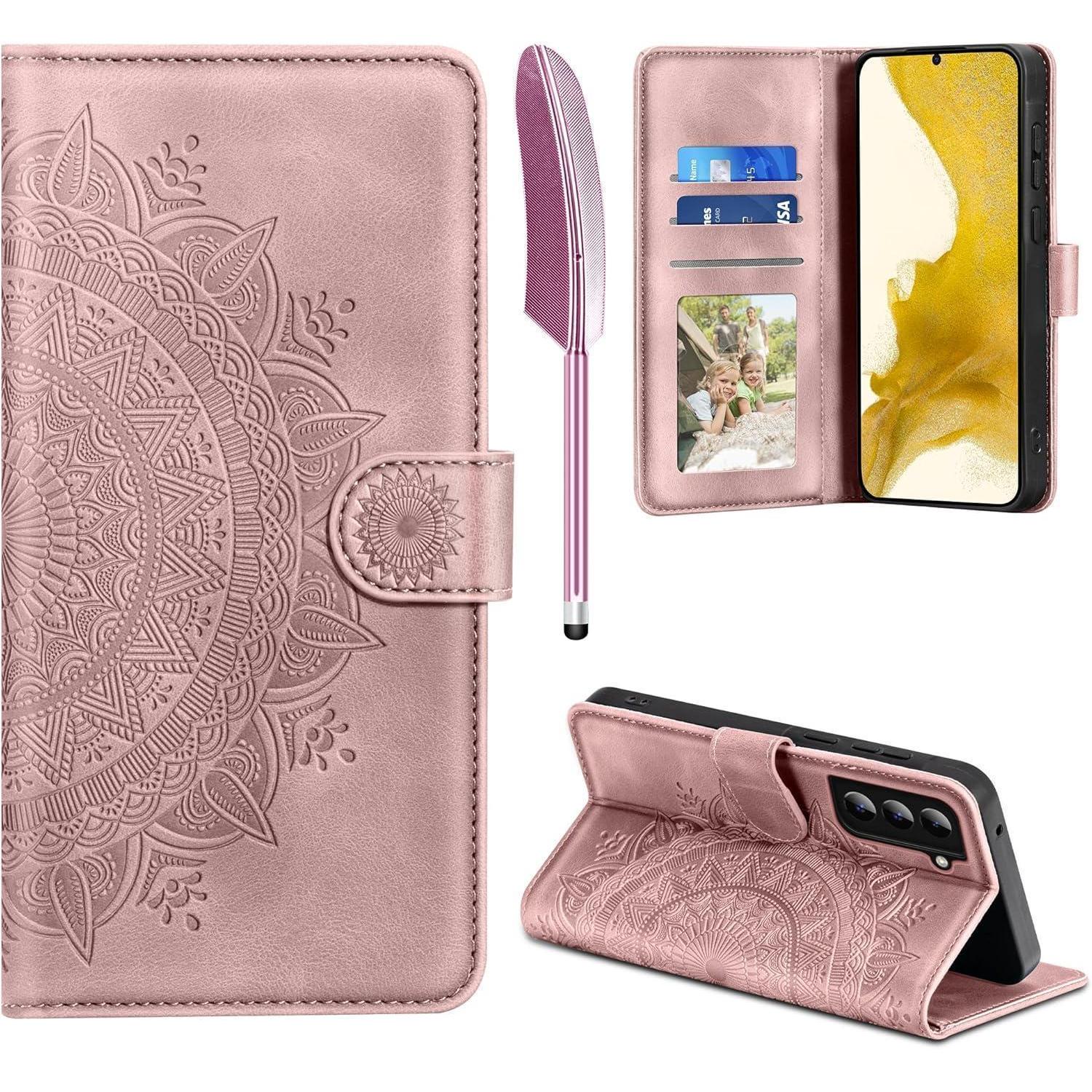 Handyhülle S22 Klapphülle Leder Wallet Samsung Galaxy S22 Rosa