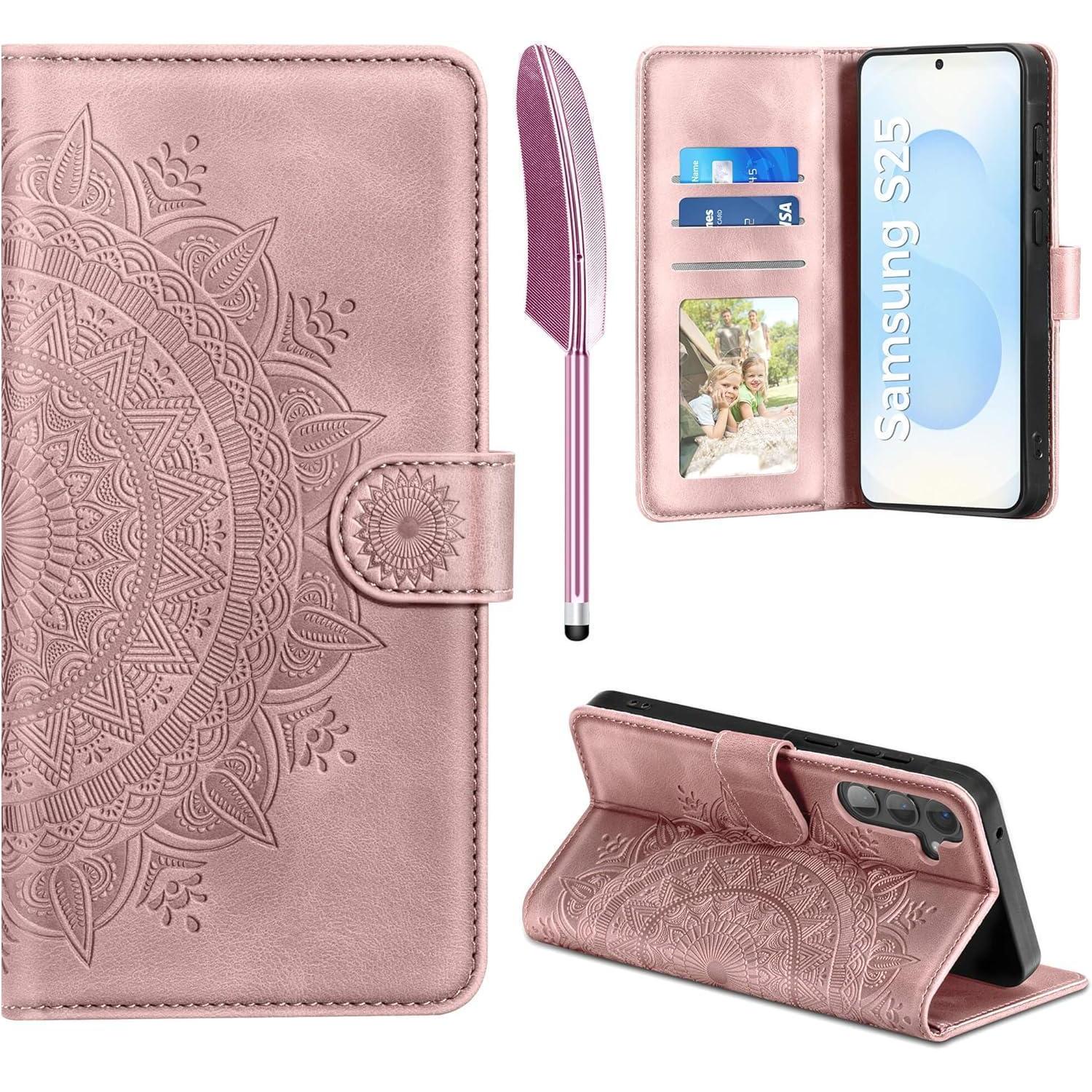 Handyhülle Leder Pu Flip Wallet Kartenfach Samsung Galaxy S25 Rosa