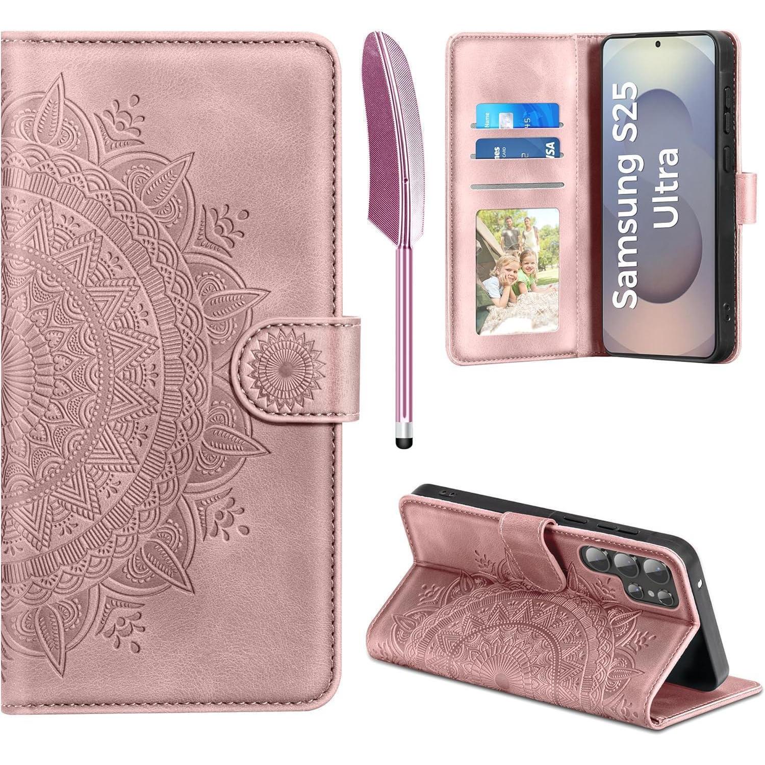 Handyhülle S25 Ultra Klapphülle Pu Leder Samsung Galaxy S25 Ultra Rosa