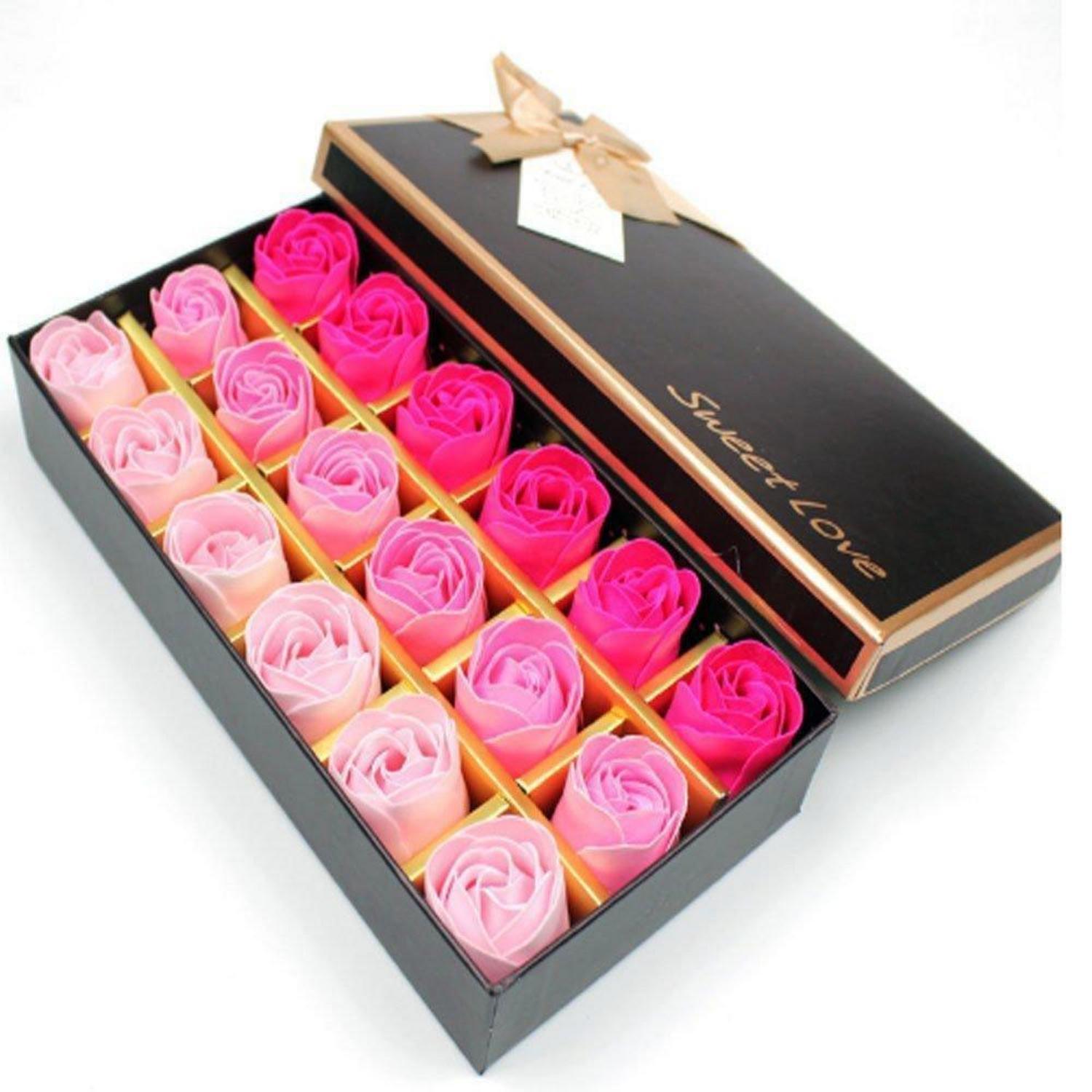 18pcs Rose Soap Blumen Geschenkbox Rosen Duft Hübsche Form Rosarot
