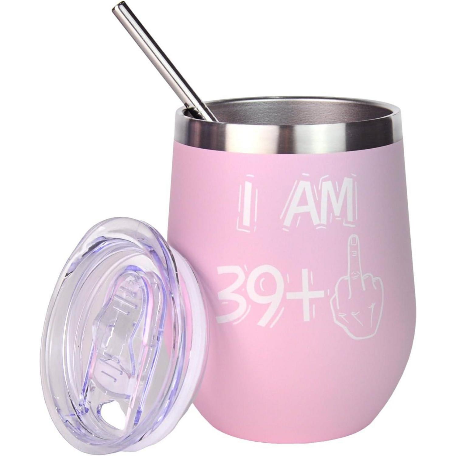 Weinbecher Edelstahl 350ml 40 Geburtstag Geschenk Frauen Rosa 39+1