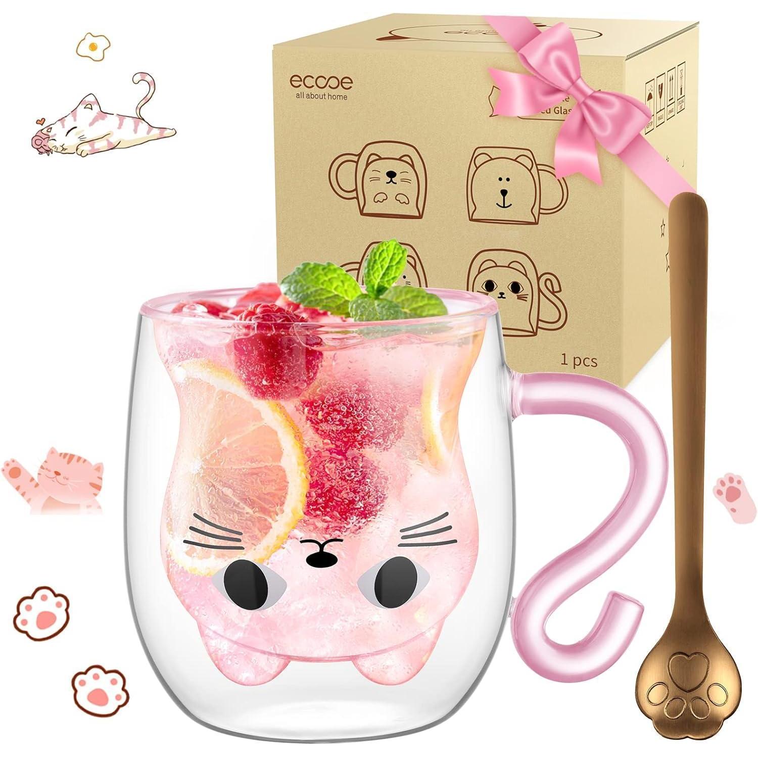 Ecooe Süße Katze Latte Macchiato Gläser 290ml Kaffeetasse Teegläser