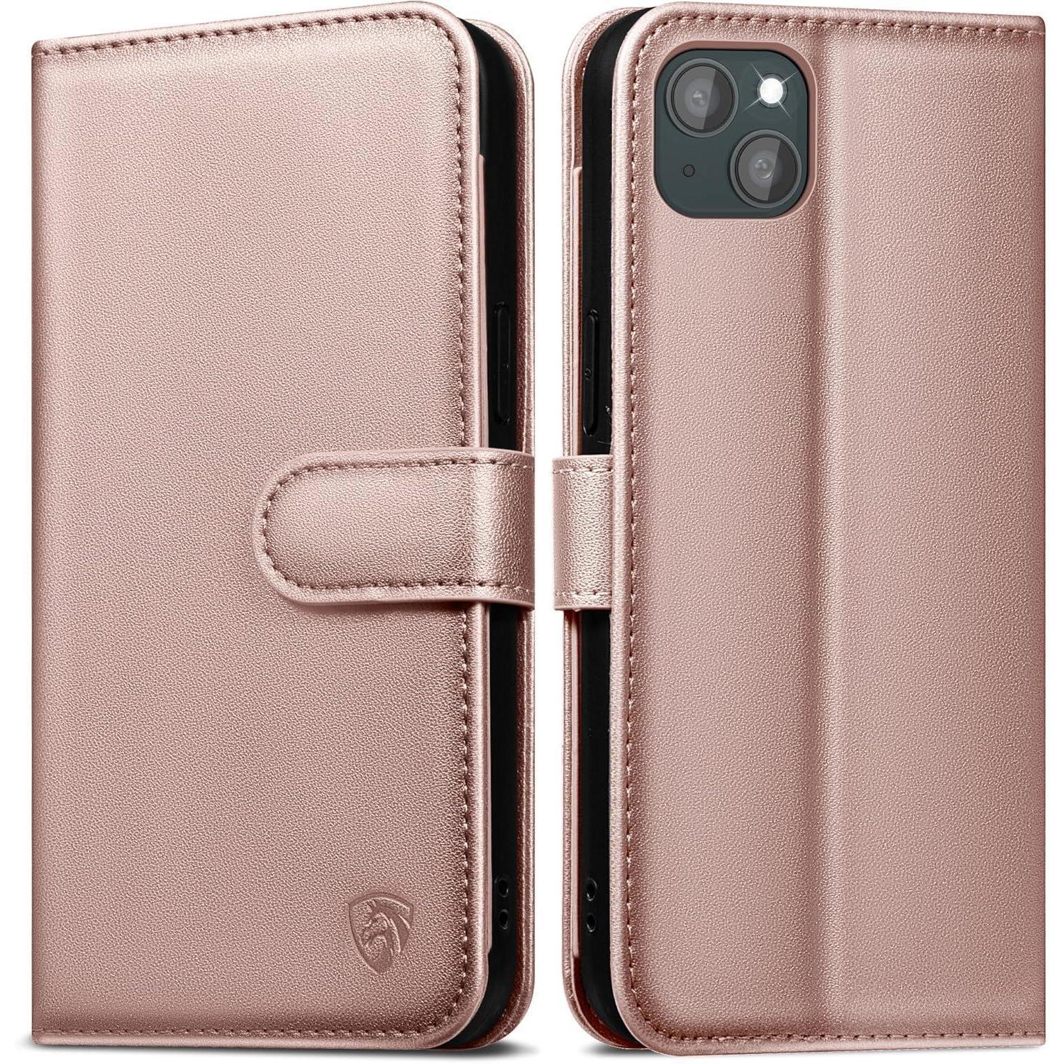 Easdnb Iphone 15 Handyhülle Roségold Leder Klapphülle Rfid Blocker