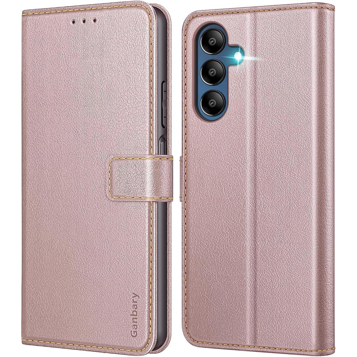 Samsung Galaxy A15 Hülle Premium Leder Klapphülle Roségold