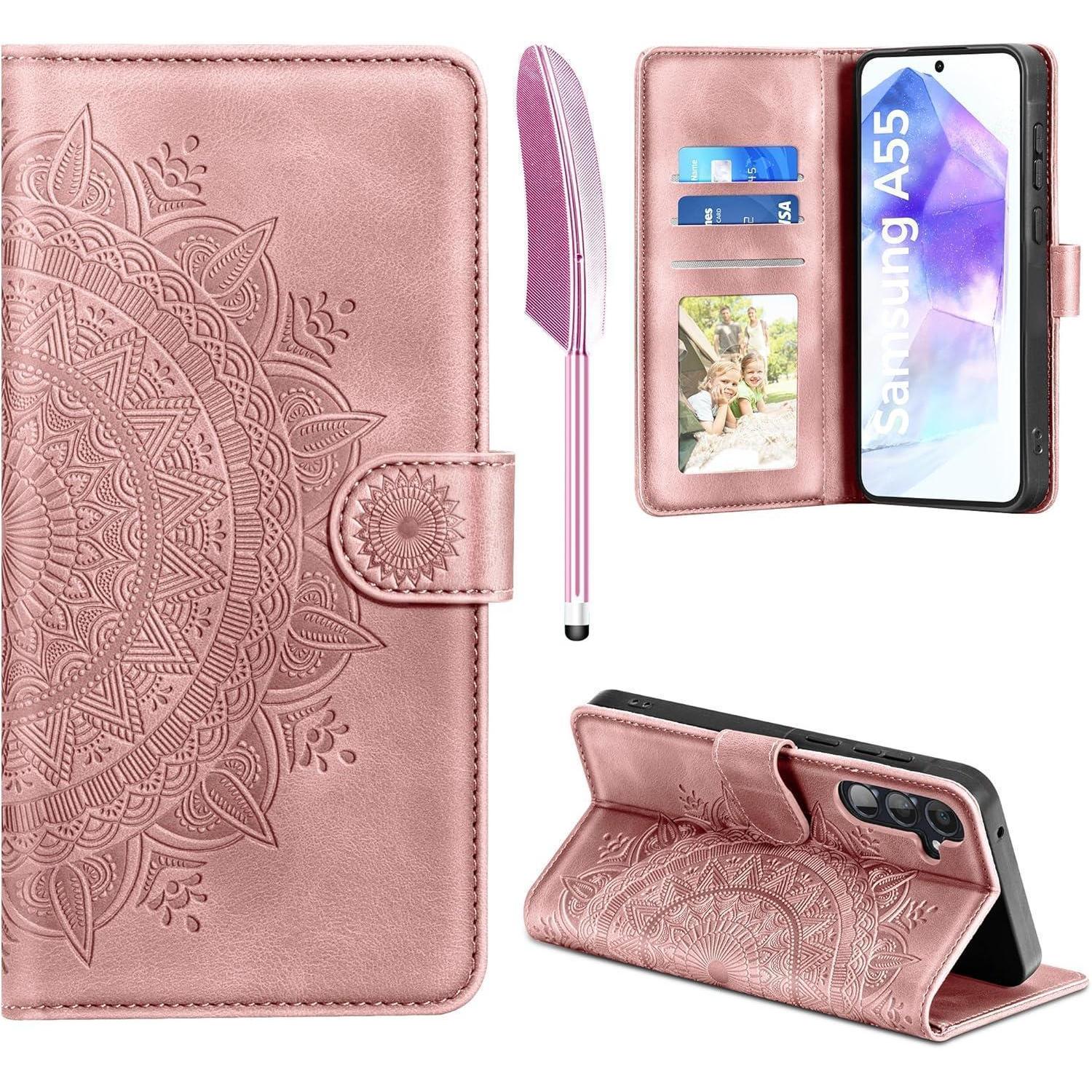 Easdnb Samsung Galaxy A55 5g Hülle Flip Wallet Pu Leder Schutzhülle Rosa