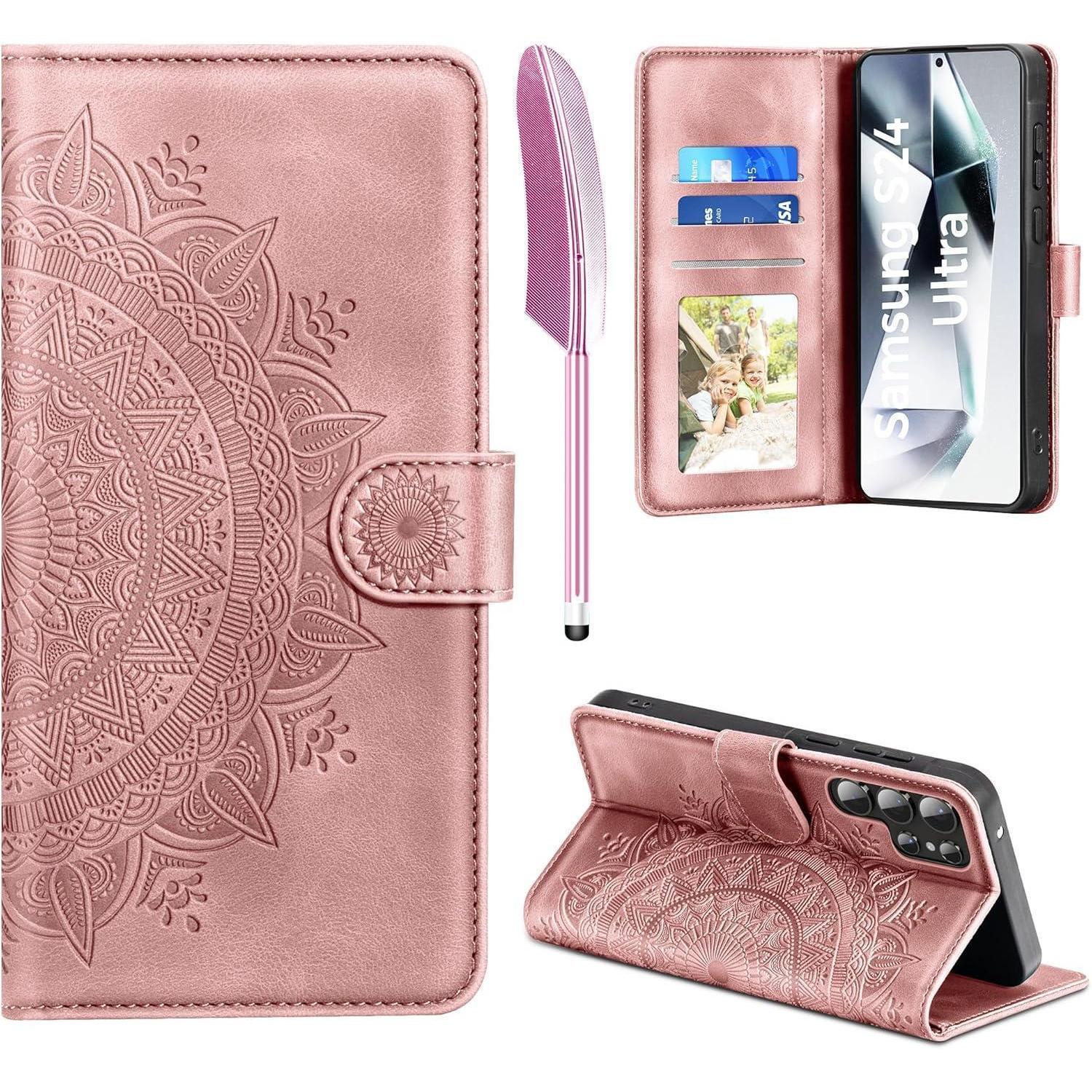 Samsung Galaxy S24 Ultra Handyhülle Wallet Flip Pu Leder Rosa