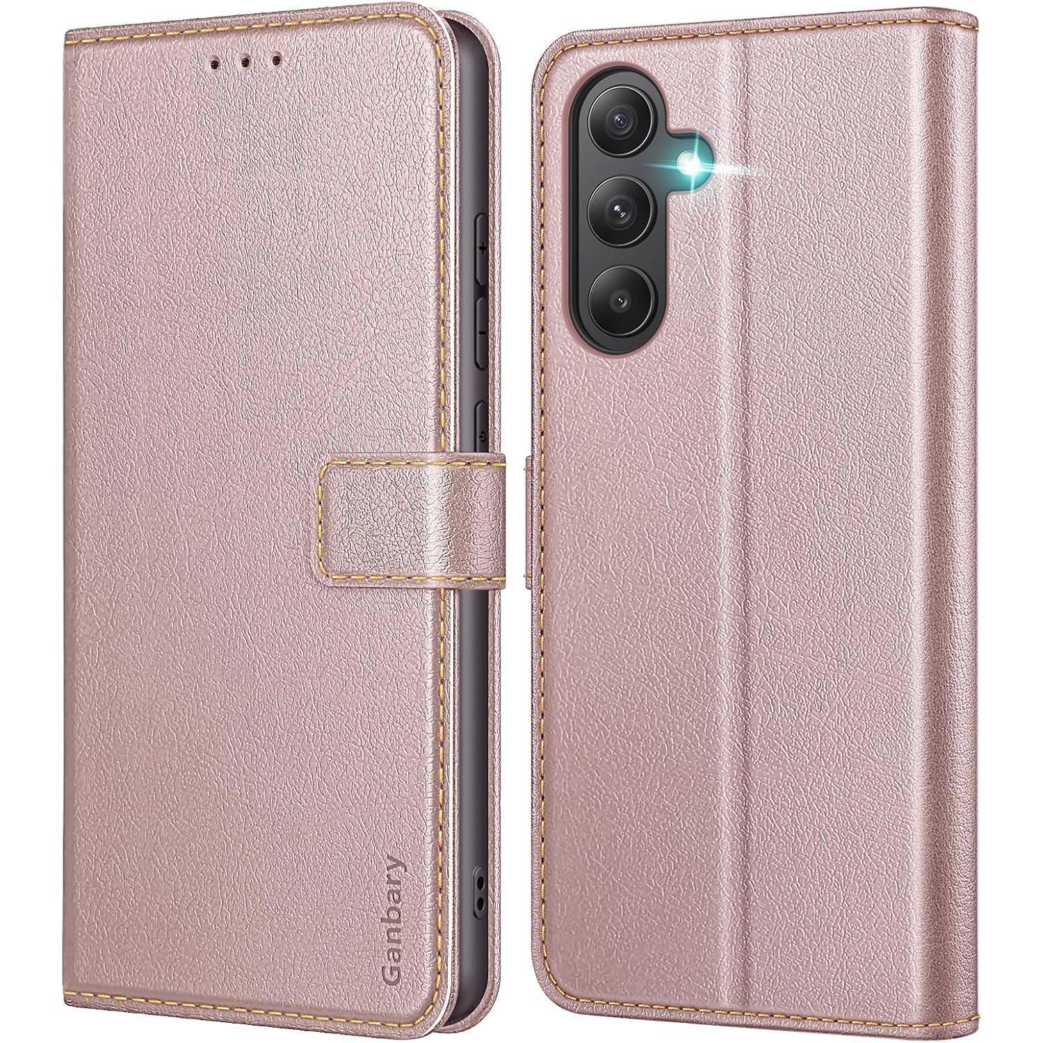 Handyhülle Leder A55 5g Magnetverschluss Standfunktion Roségold