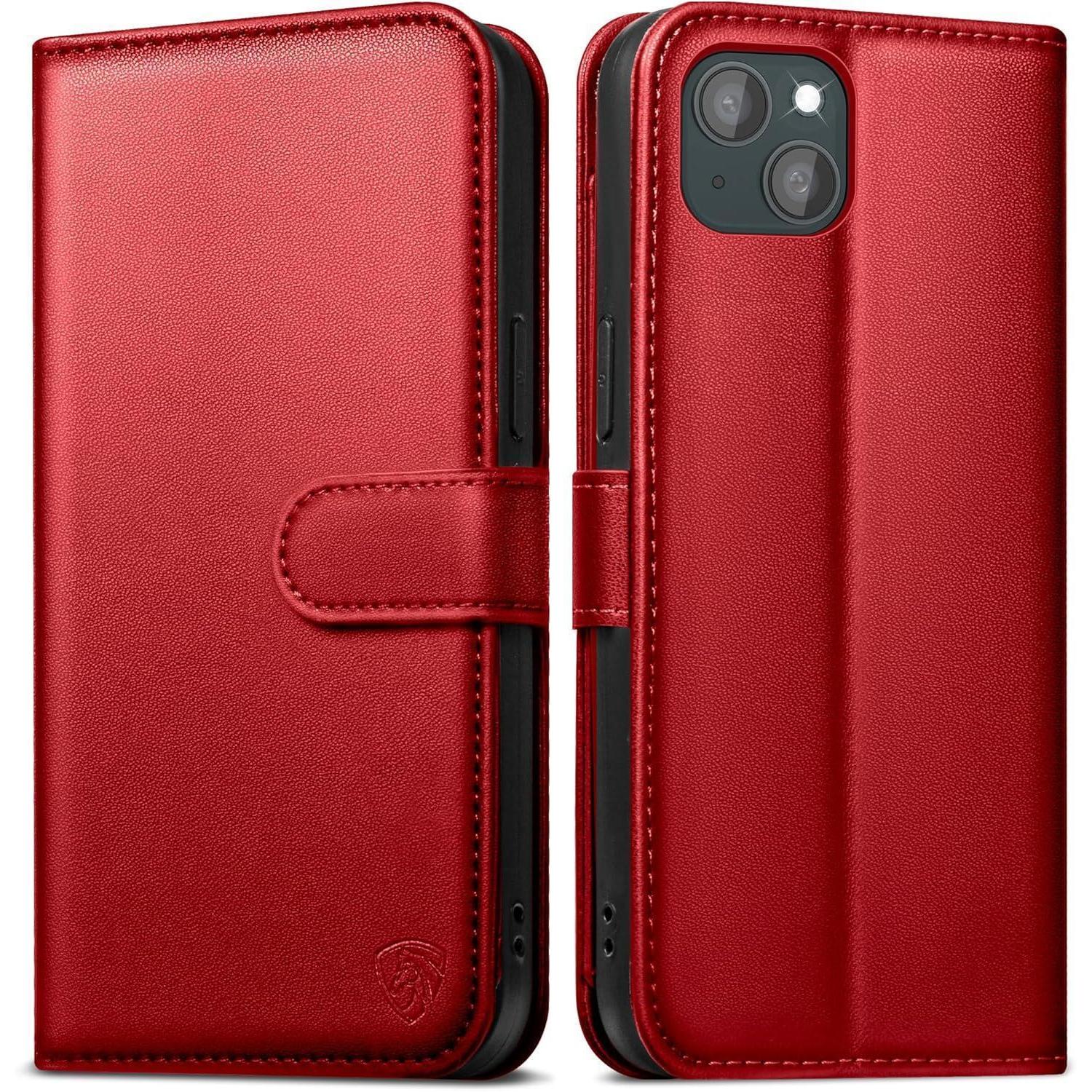Easdnb Iphone 14 Klapphülle Mit Panzer Schutz Glas Rfid Blocker Rot