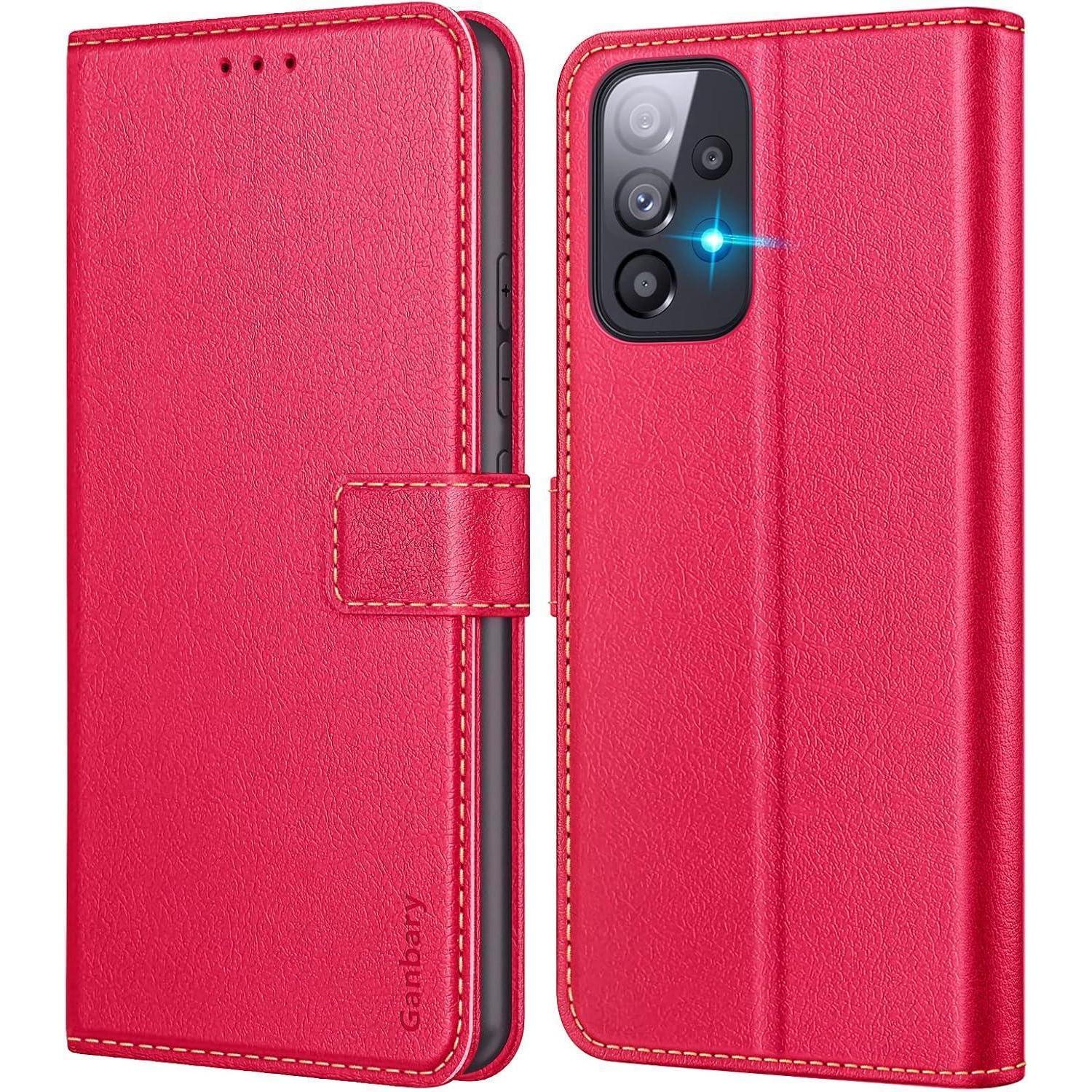 Samsung Galaxy A53 5g Handyhülle Leder Tasche Mit Kartenschlitzen Rot