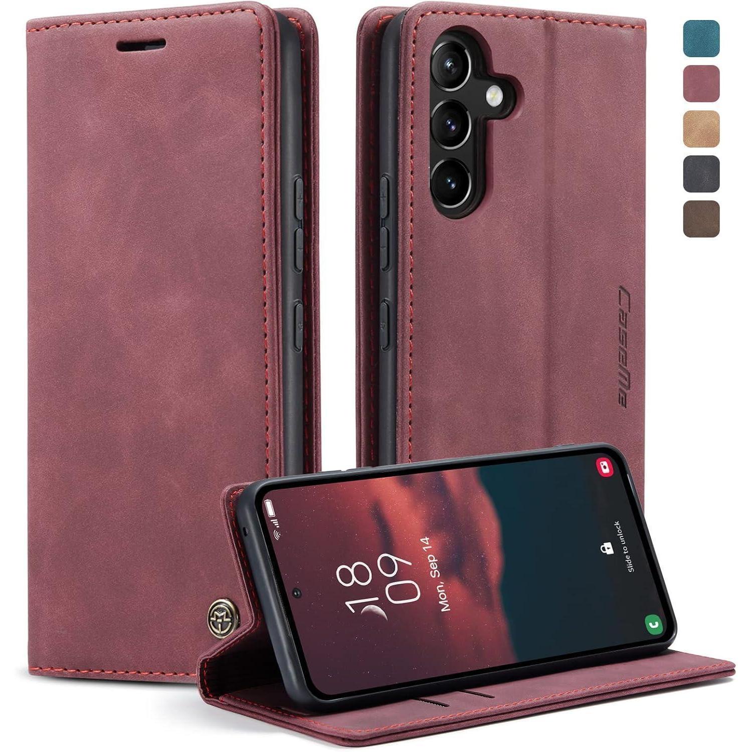Handyhülle Samsung Galaxy A54 5g Leder Flip Case Tasche Standfunktion Weinrot