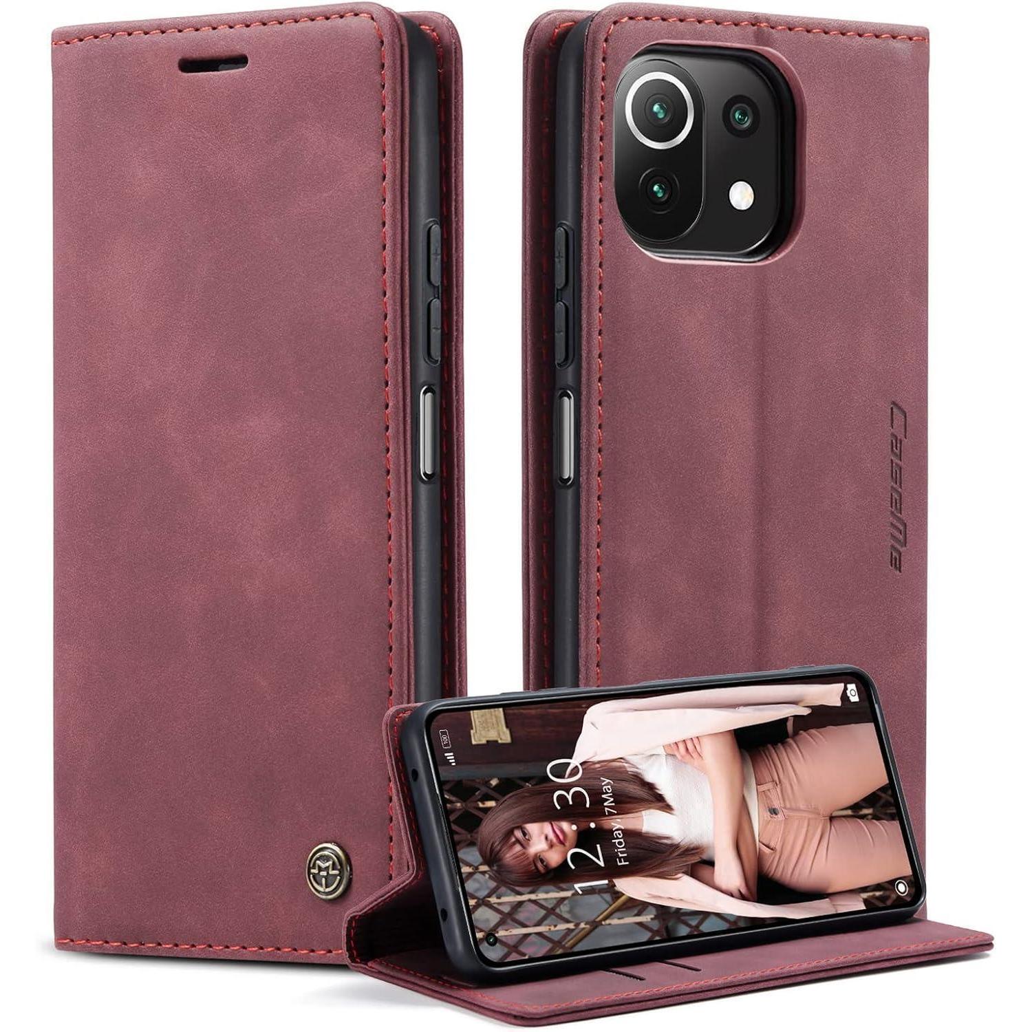 Caseme Xiaomi 11 Lite 5g Ne Leder Handyhülle Standfunktion Weinrot