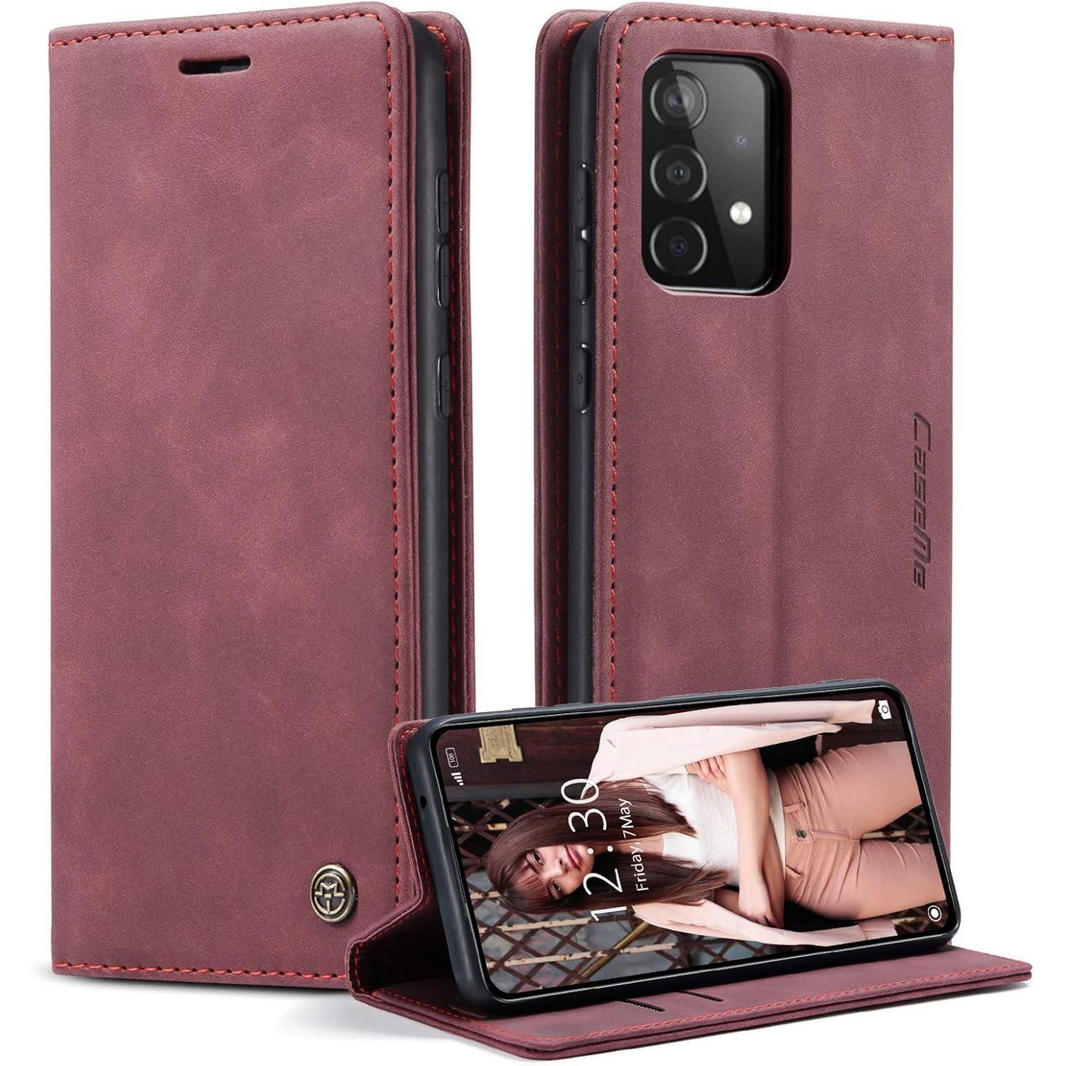 Samsung Galaxy A52s 5g/a52 4g/5g Caseme Leder Flip Hülle - Weinrot