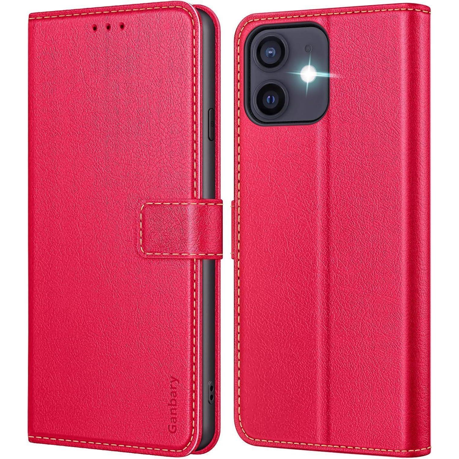 Ganbary Iphone 12/12 Pro Hülle Leder Klapphülle Kartenschlitze Magnetverschluss