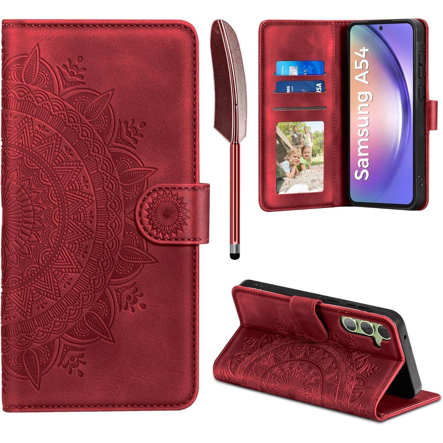Easdnb Samsung Galaxy A54 5g Lederhülle Flip Wallet Case Rot