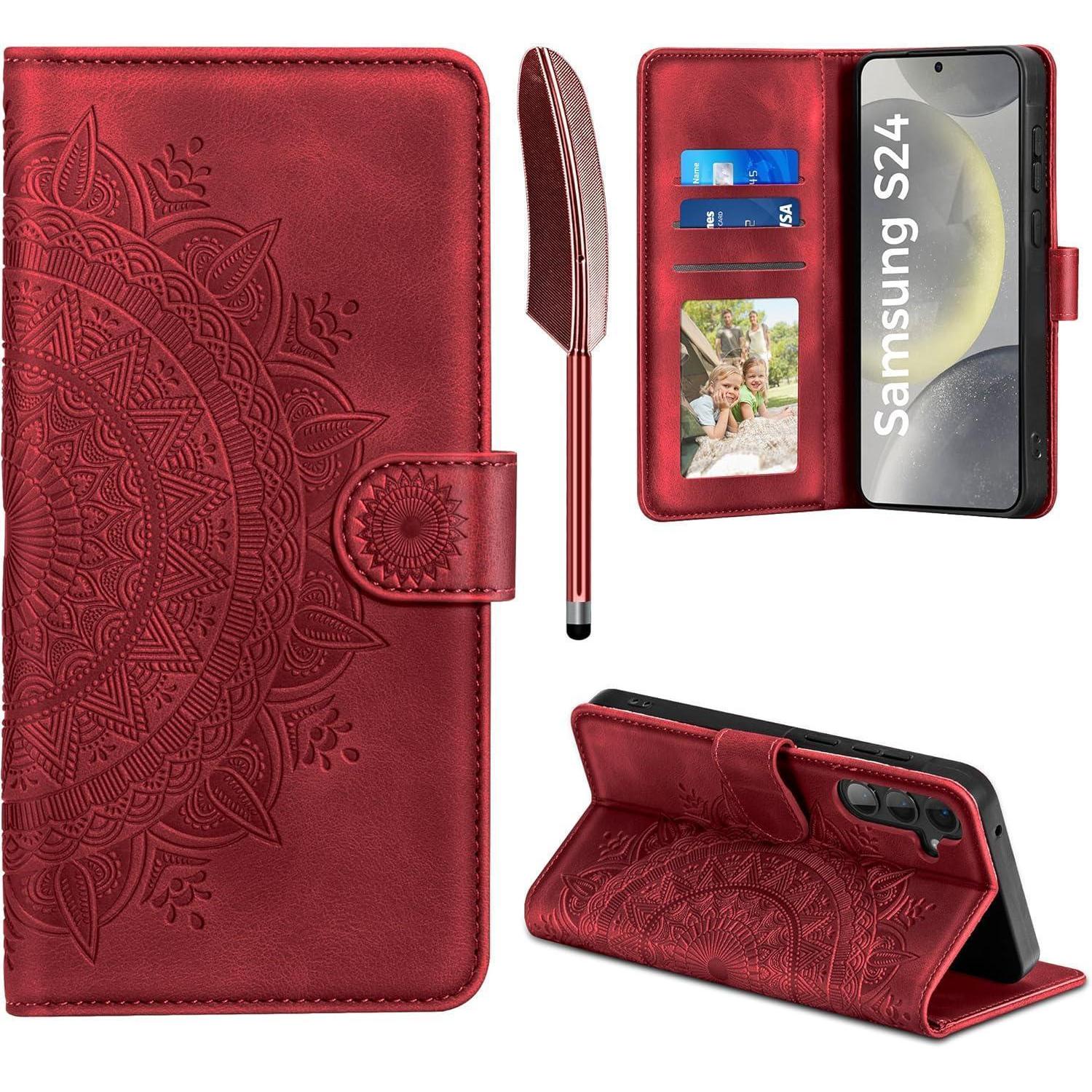 Samsung Galaxy S24 5g Lederhülle Flip Wallet Schutzhülle Rot