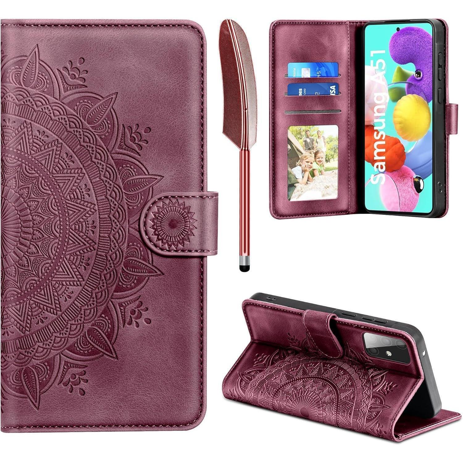Easdnb Samsung Galaxy A51 Lederhülle Flip Wallet Case Weinrot