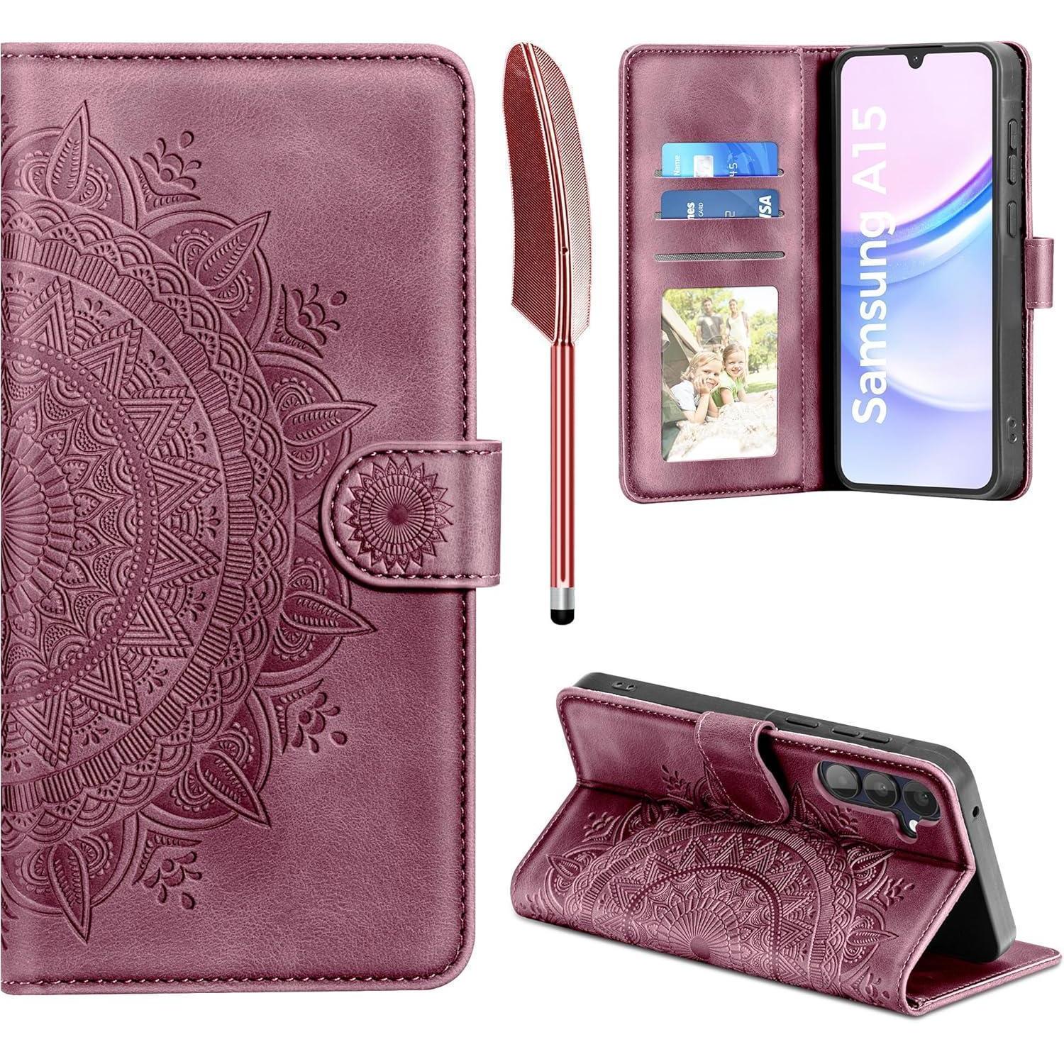 Samsung Galaxy A15 5g/4g Lederhülle Flip Wallet Case Weinrot
